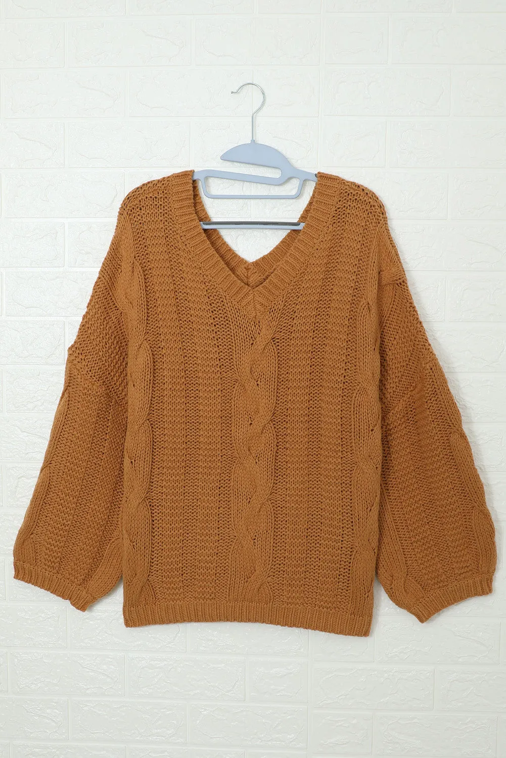Bubblegum V-Neck Braided Knit Sweater