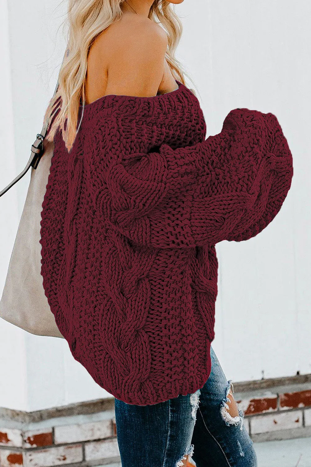 Bubblegum V-Neck Braided Knit Sweater