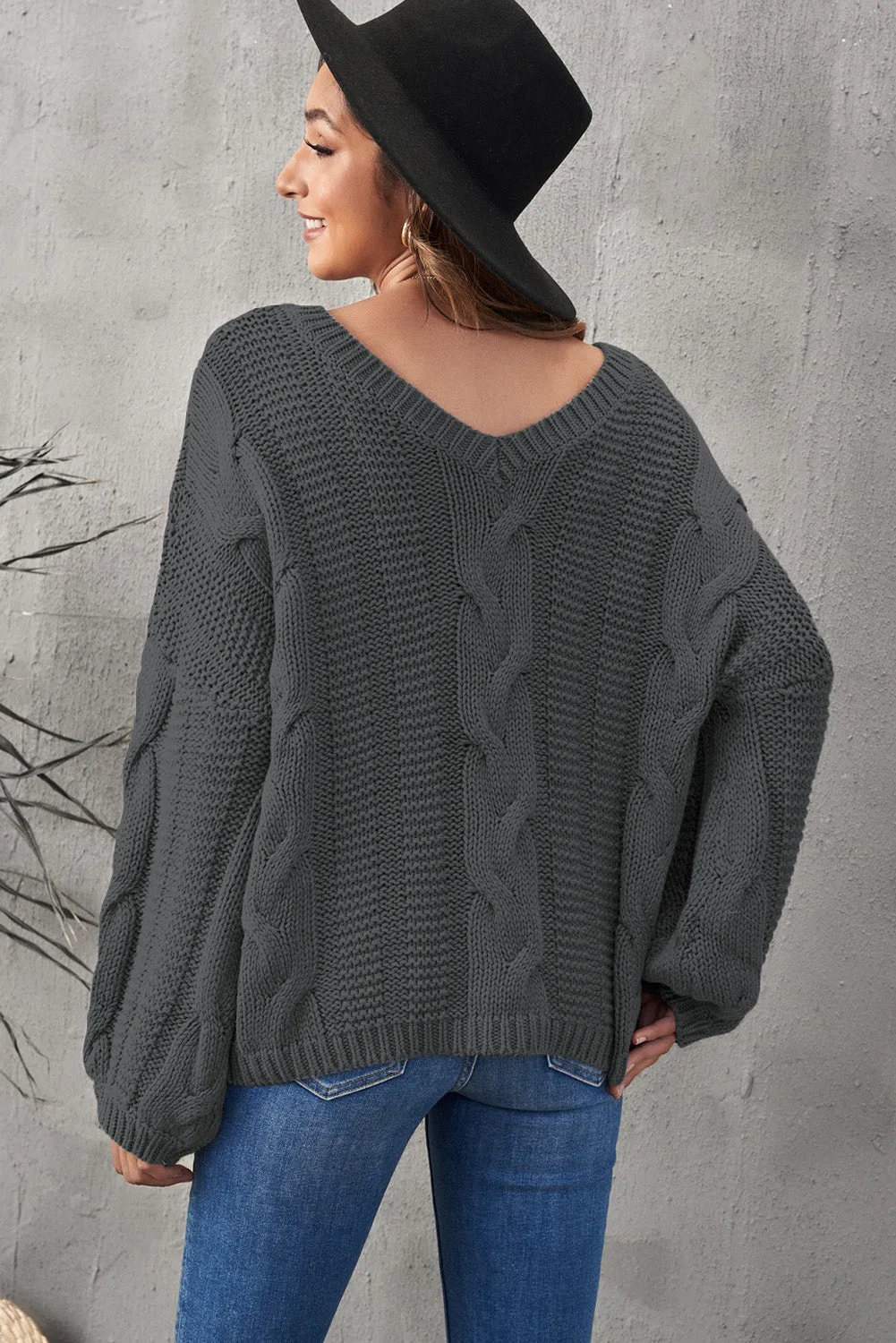 Bubblegum V-Neck Braided Knit Sweater