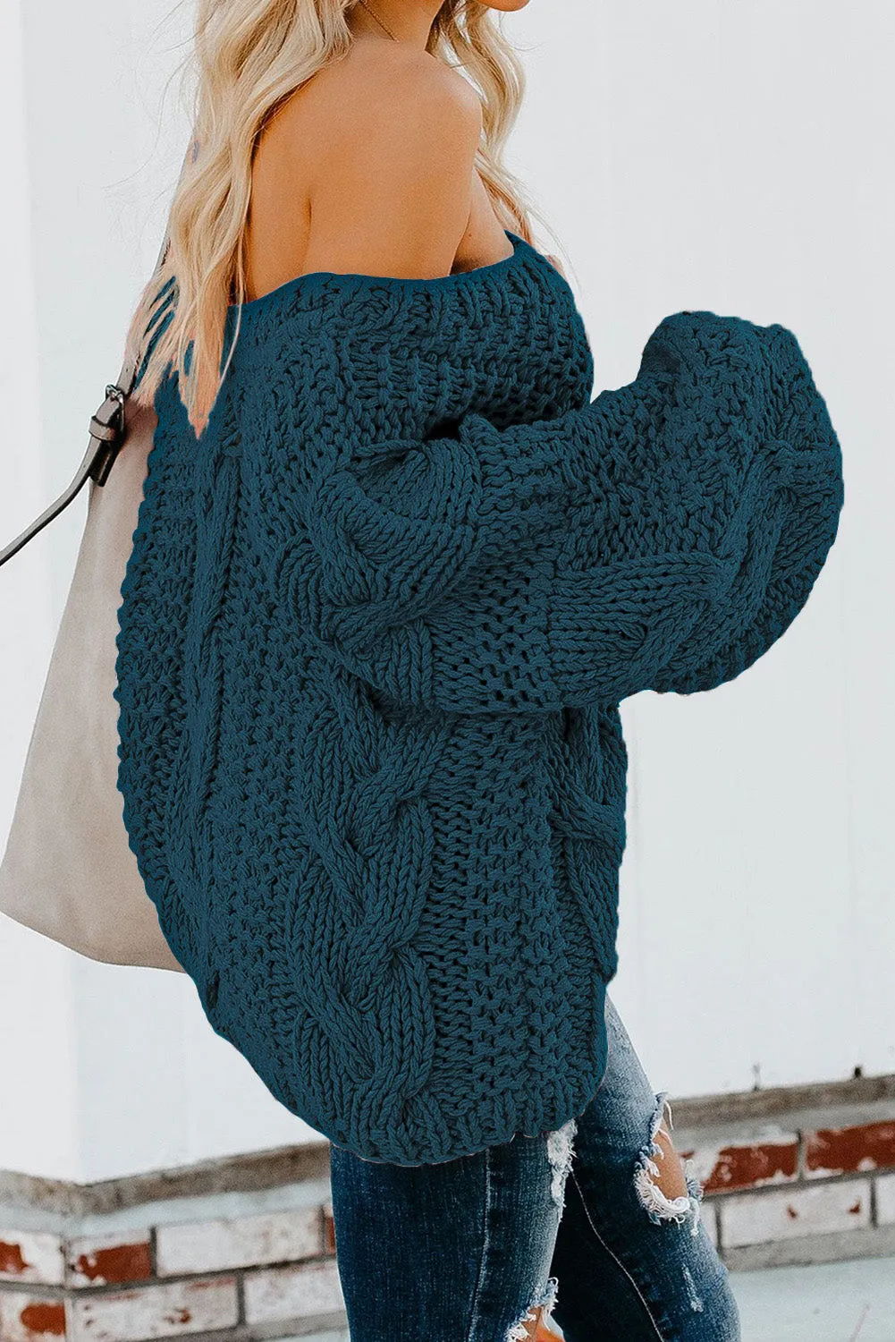 Bubblegum V-Neck Braided Knit Sweater