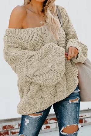 Bubblegum V-Neck Braided Knit Sweater