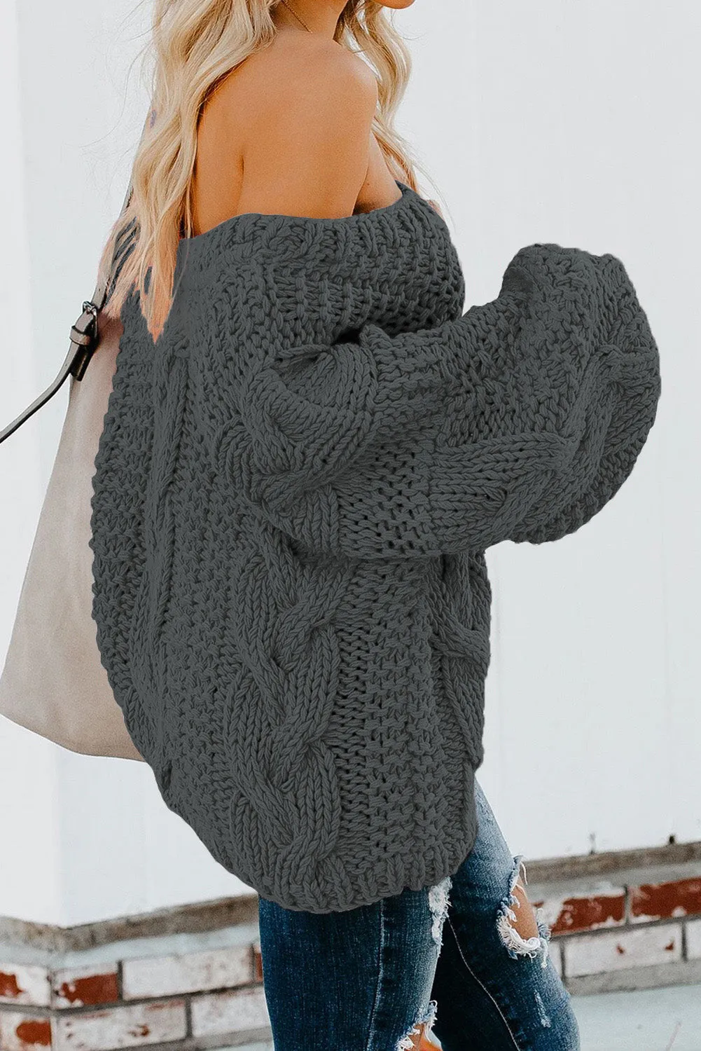 Bubblegum V-Neck Braided Knit Sweater