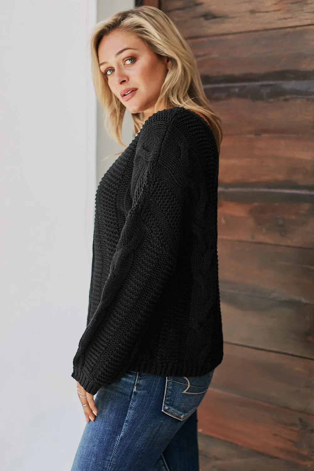 Bubblegum V-Neck Braided Knit Sweater