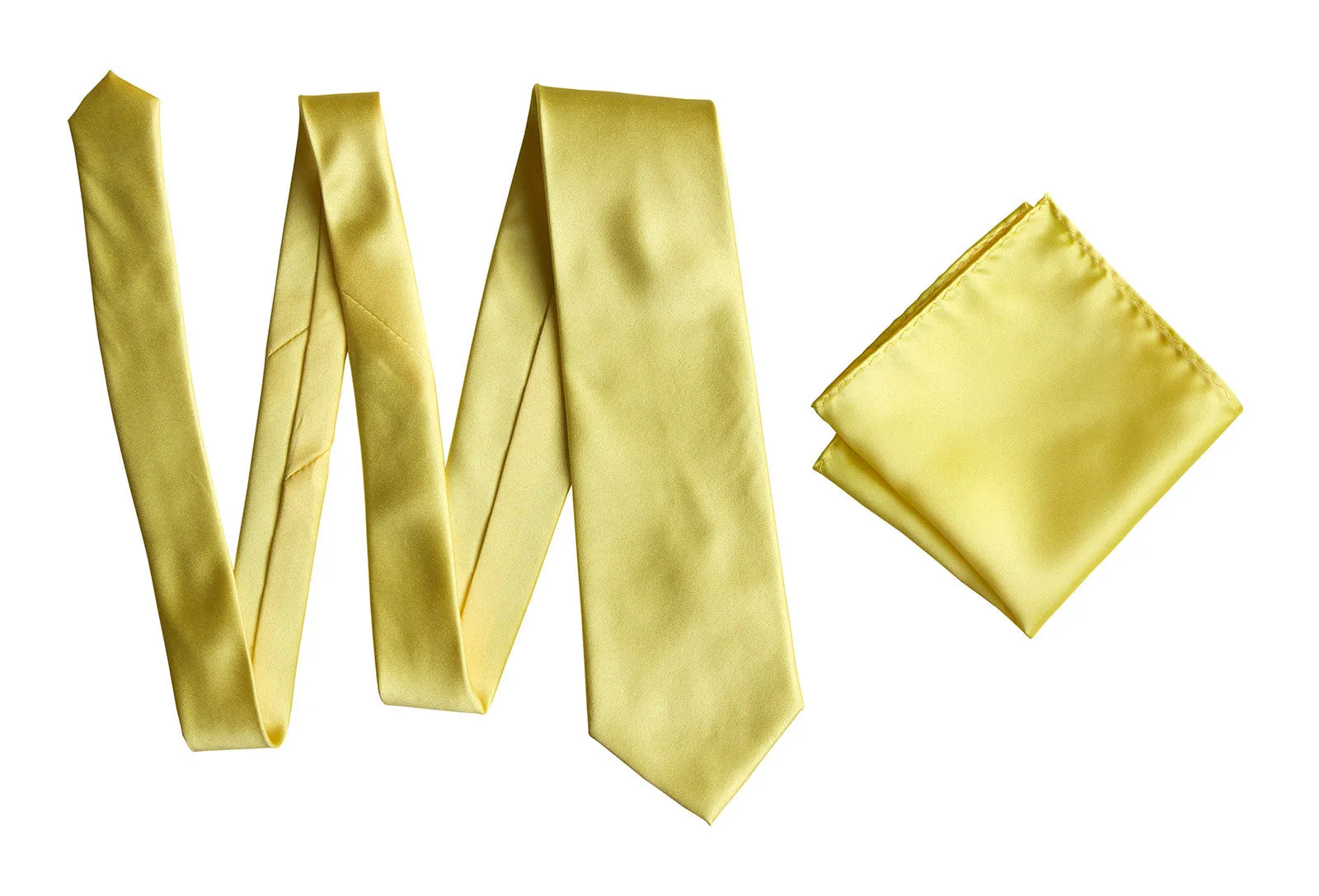 Butter Necktie. Light Yellow Solid Color Satin Finish Tie, No Print