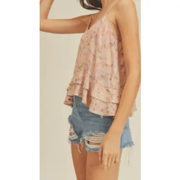 Cami Top with Floral and Flounce Design