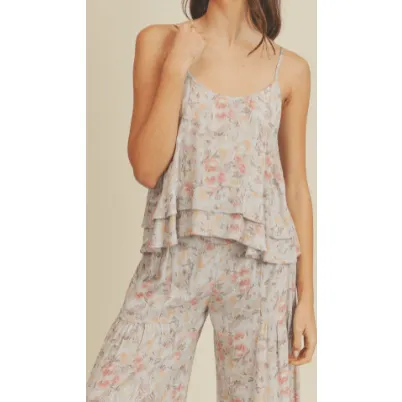 Cami Top with Floral and Flounce Design