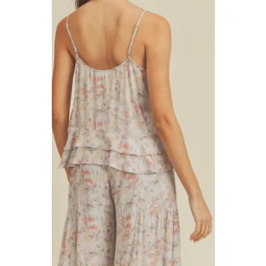 Cami Top with Floral and Flounce Design