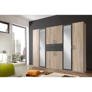 CAMILLA  Oak And Graphite 8 Doors 2 Drawers Mirrored wardrobe