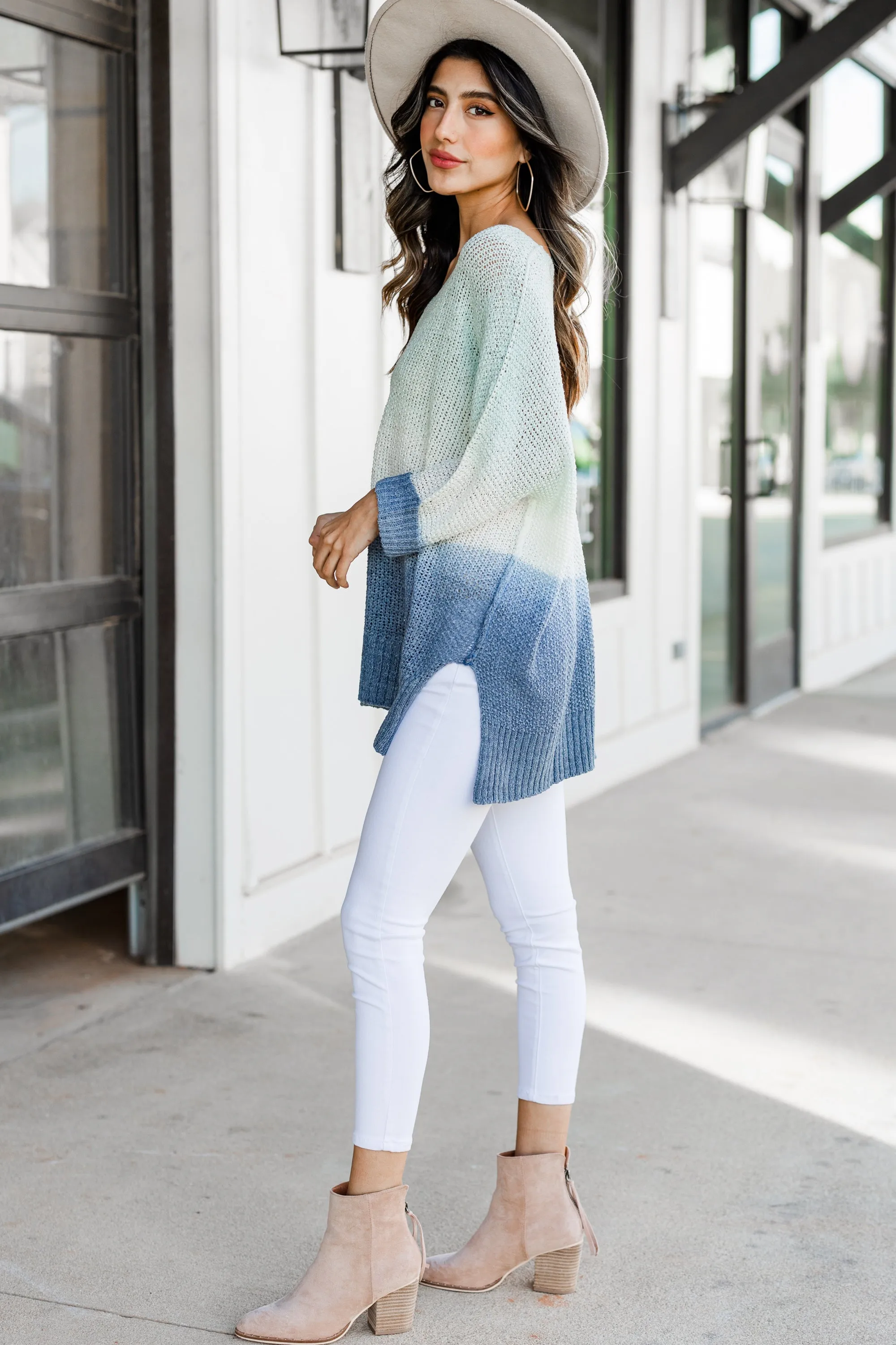 Can't Go On Without You Mint Green Ombre Sweater