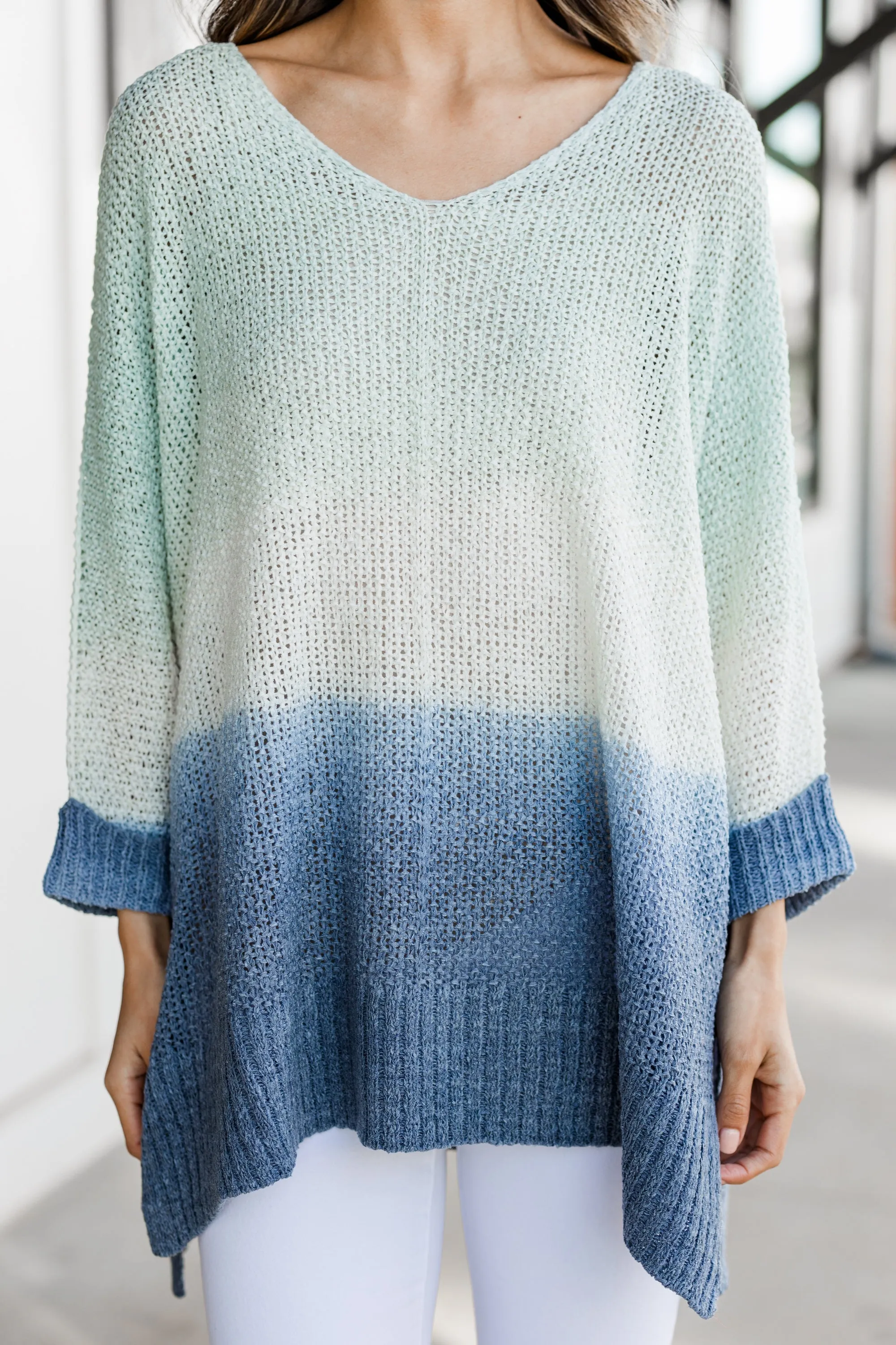 Can't Go On Without You Mint Green Ombre Sweater