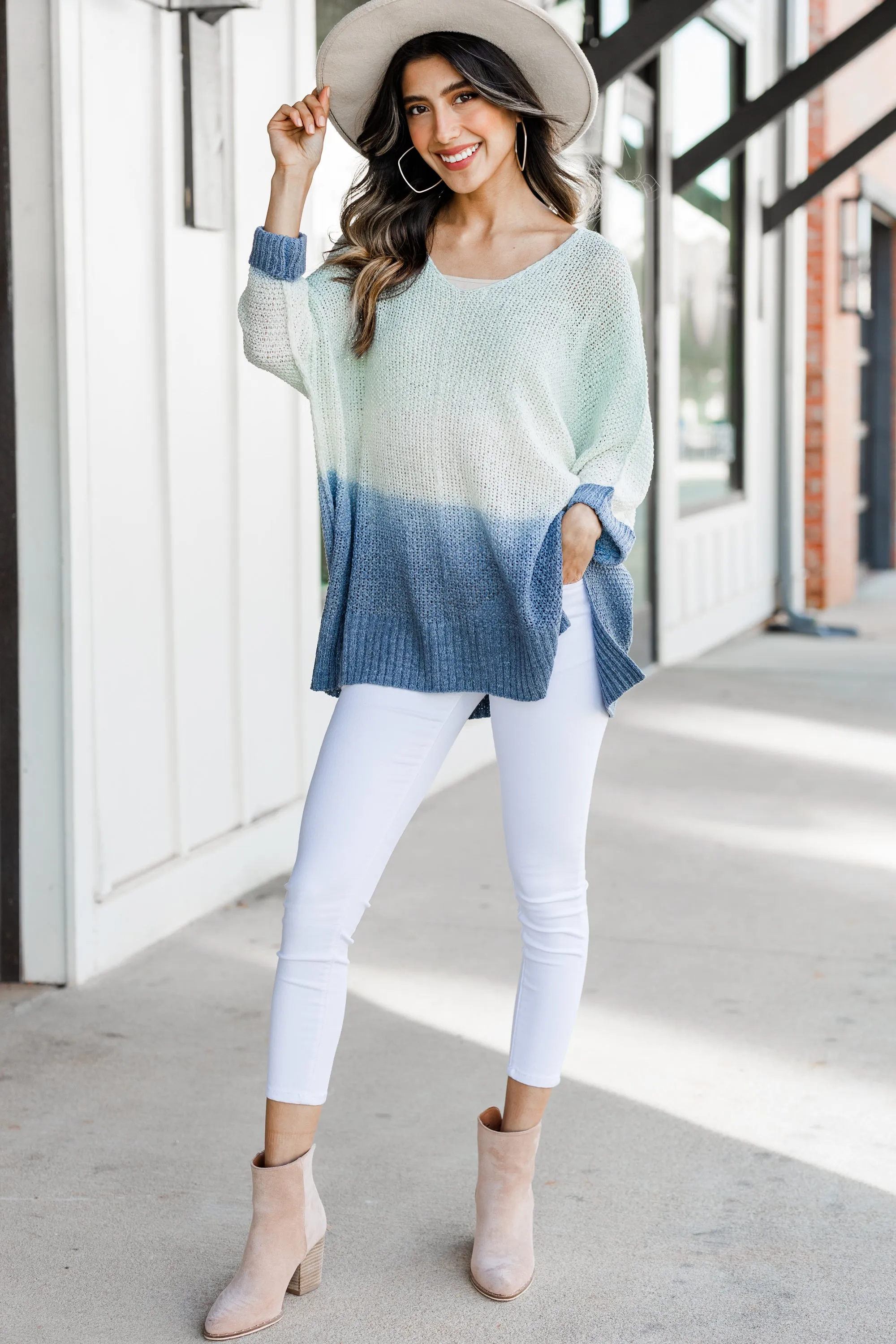 Can't Go On Without You Mint Green Ombre Sweater