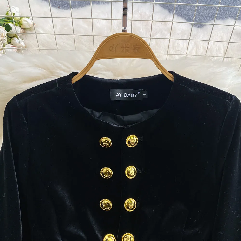 Cardigan&Fishtail Black Dress Velvet 2Pcs