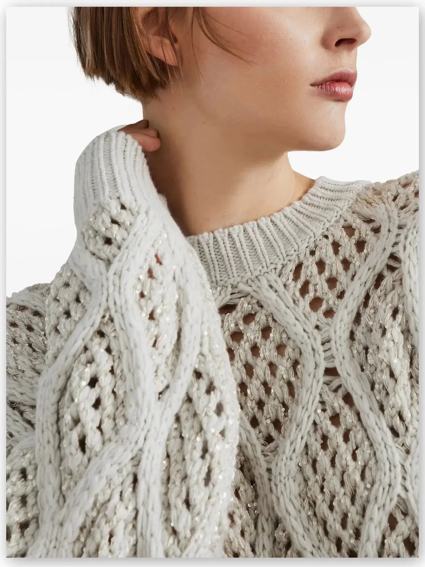 Cashmere Open-Knit Sweater with Sequin Detail
