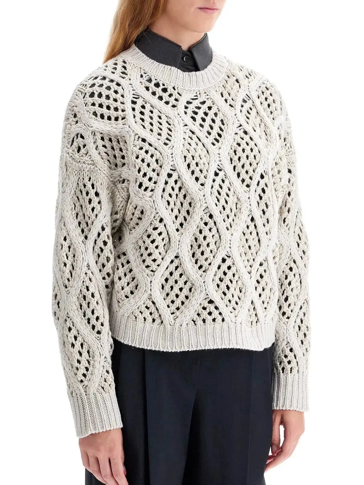 Cashmere Open-Knit Sweater with Sequin Detail