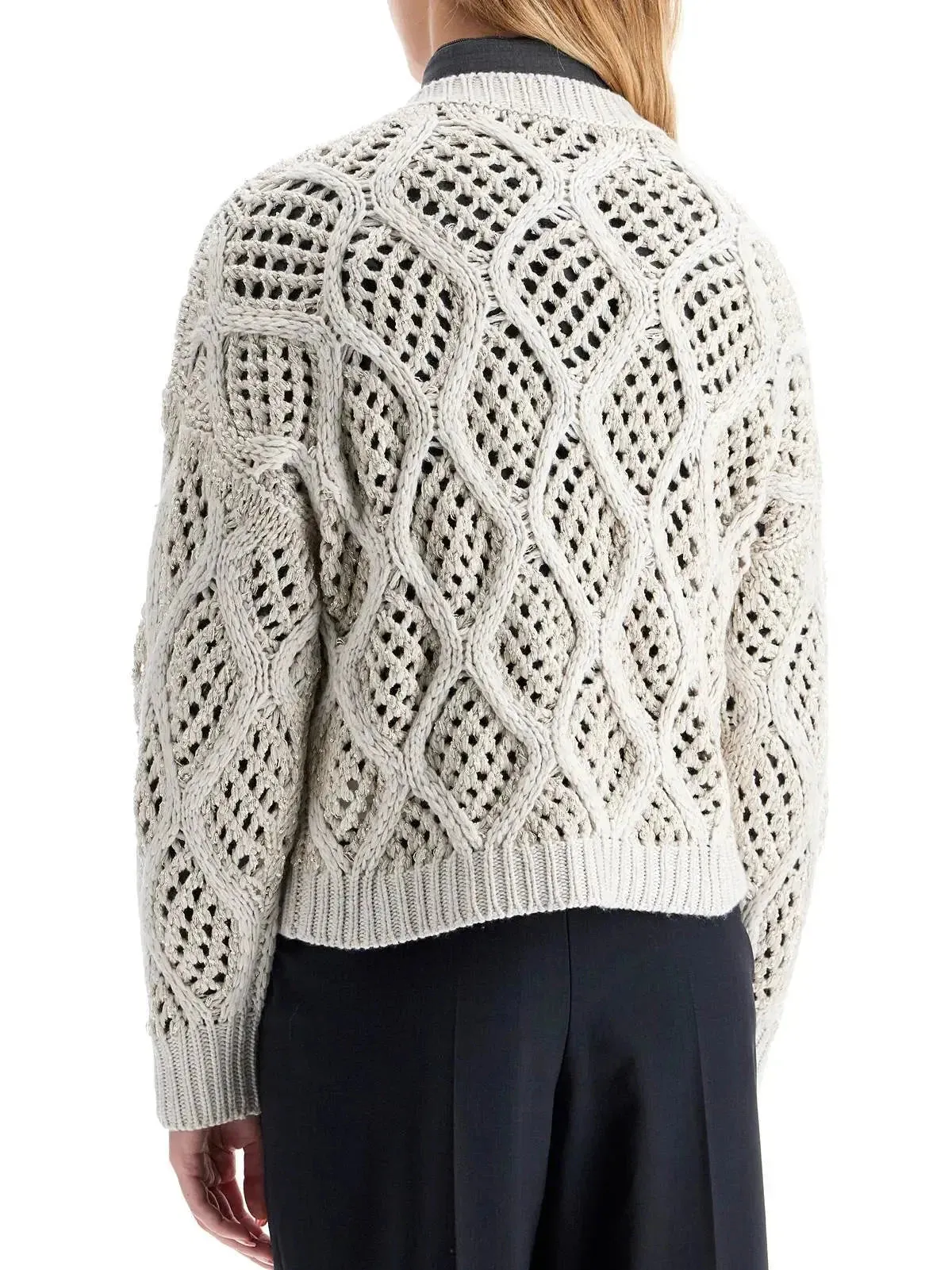 Cashmere Open-Knit Sweater with Sequin Detail