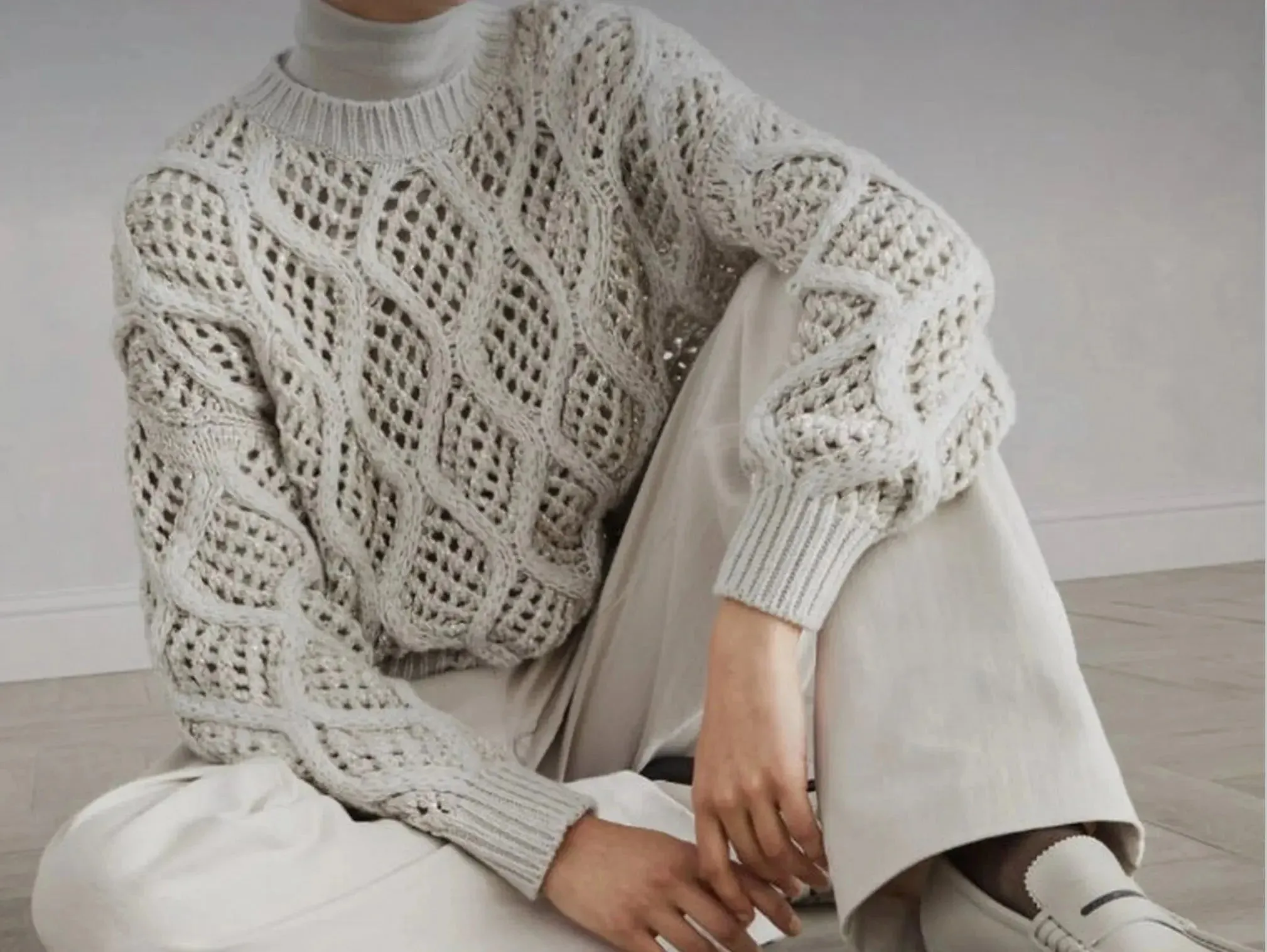 Cashmere Open-Knit Sweater with Sequin Detail
