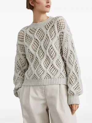 Cashmere Open-Knit Sweater with Sequin Detail