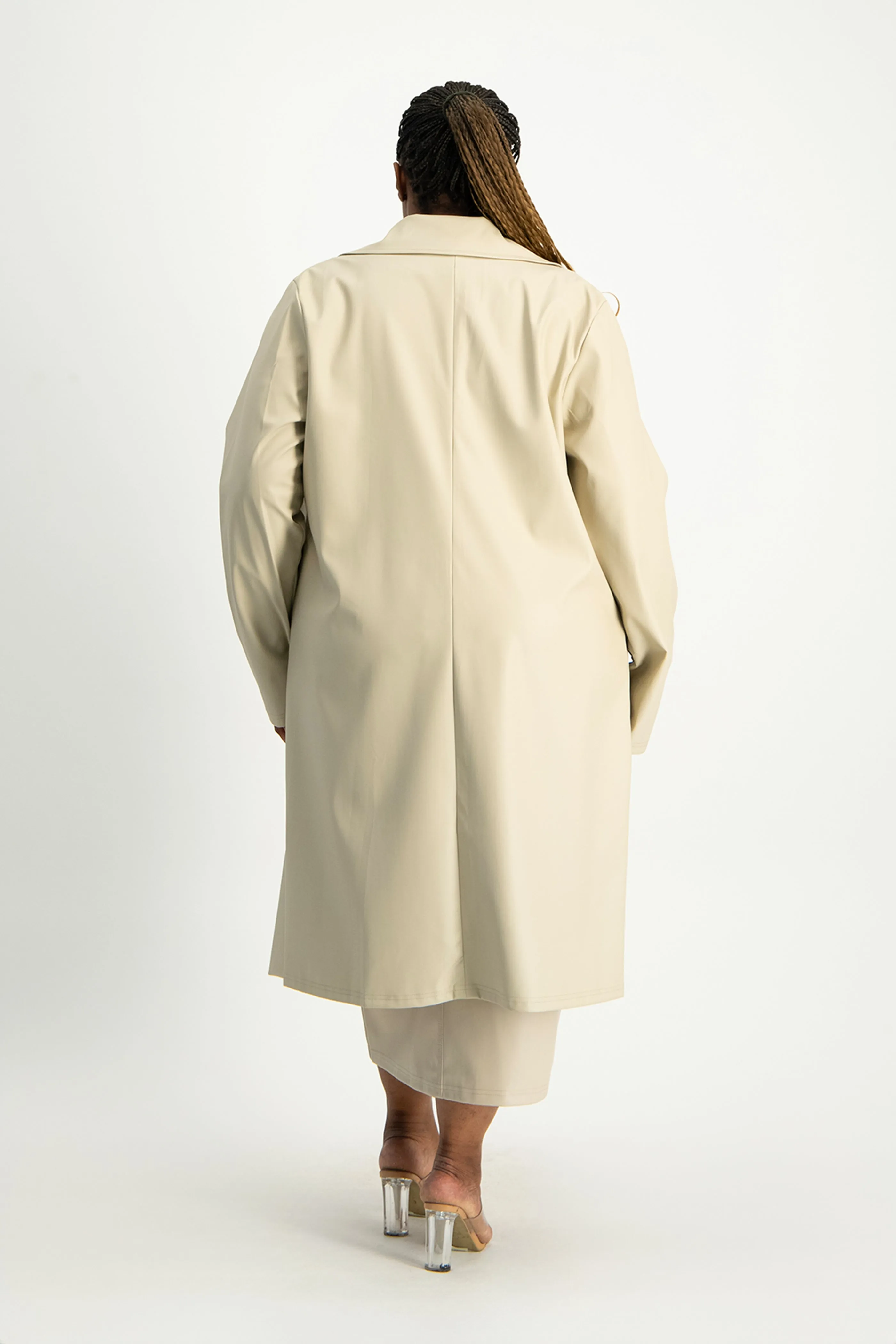 Cece Faux Leather Trench Coat - Ivory
