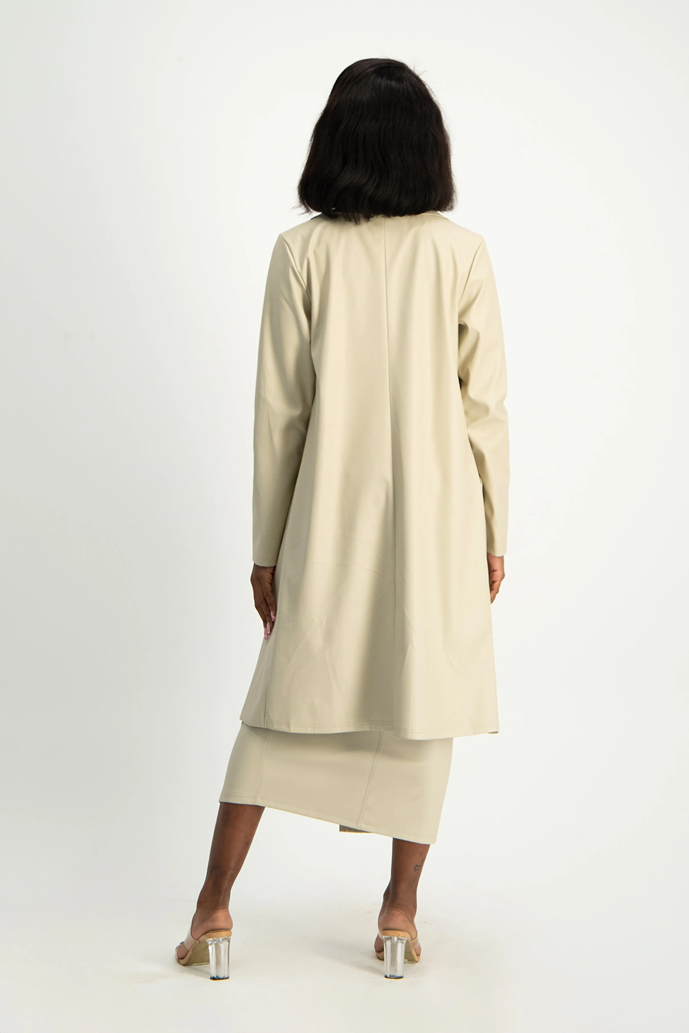 Cece Faux Leather Trench Coat - Ivory