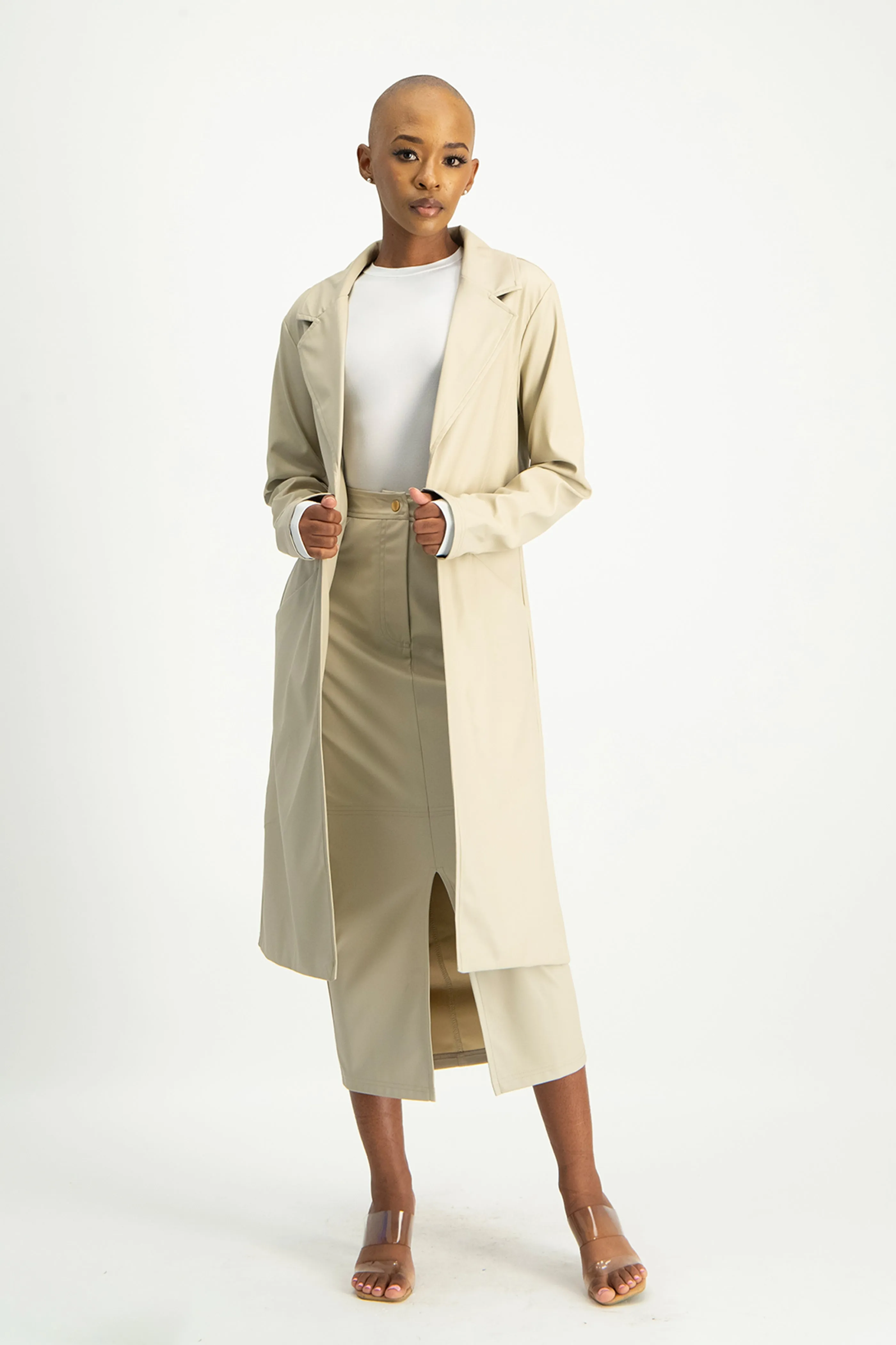 Cece Faux Leather Trench Coat - Ivory