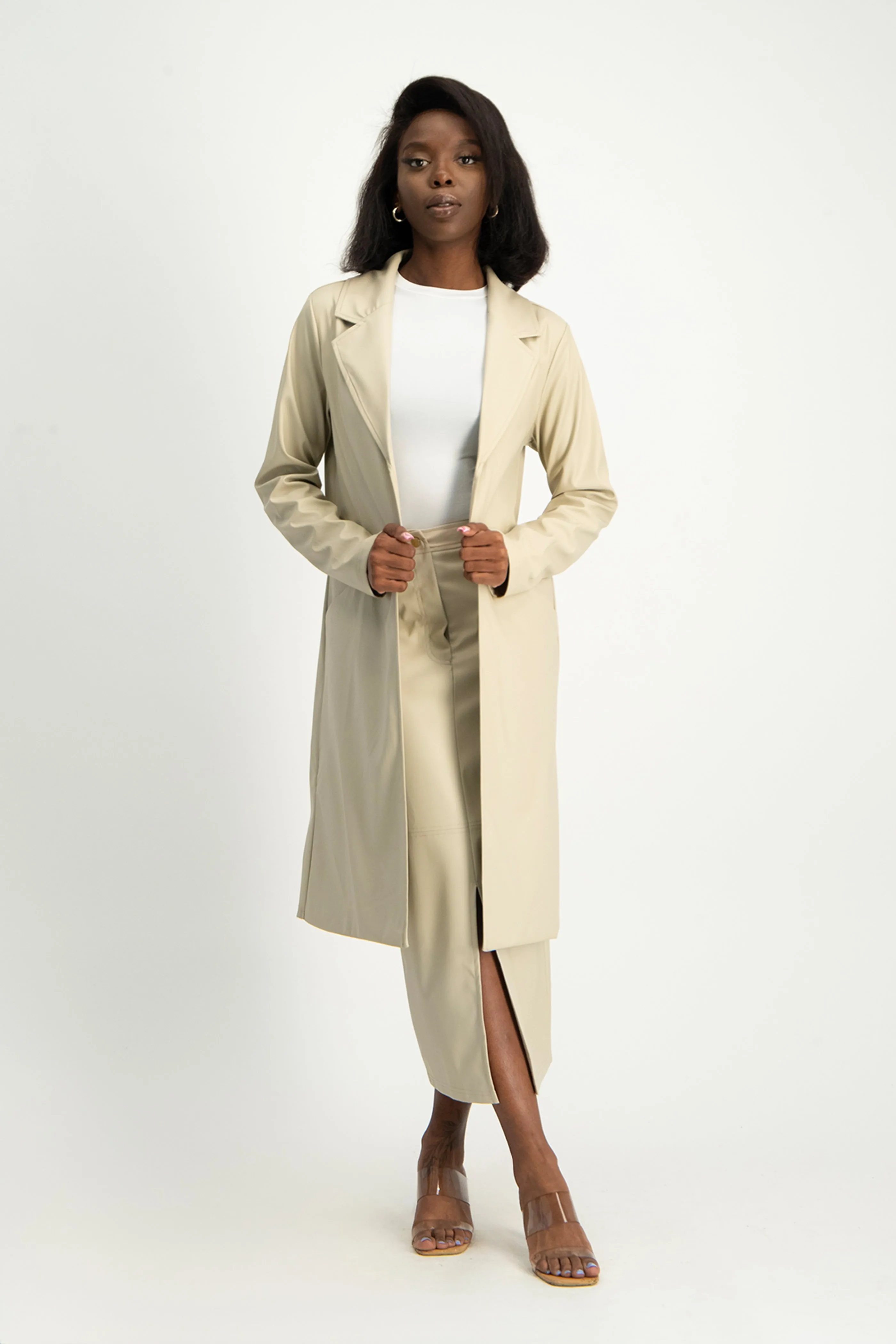 Cece Faux Leather Trench Coat - Ivory
