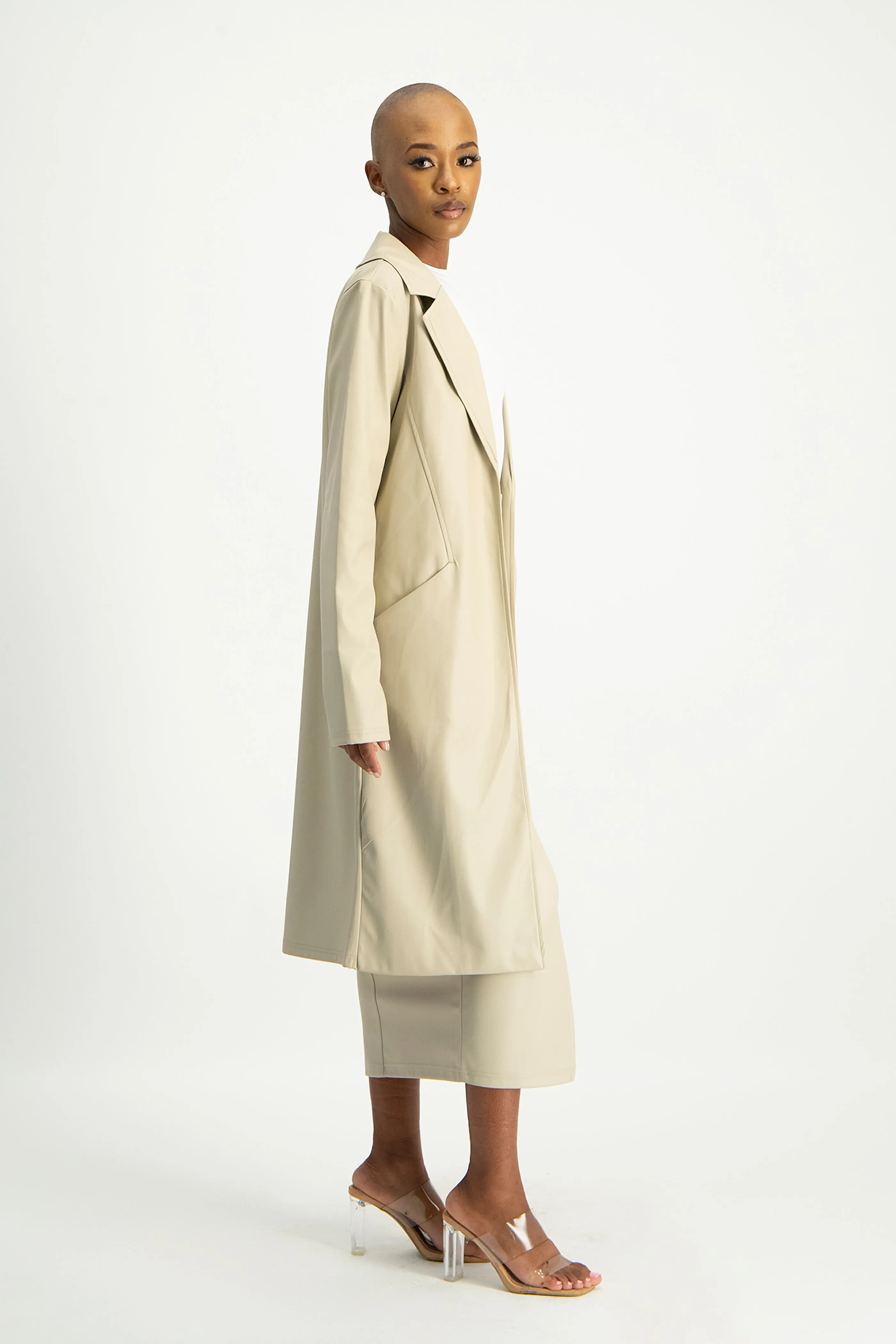 Cece Faux Leather Trench Coat - Ivory