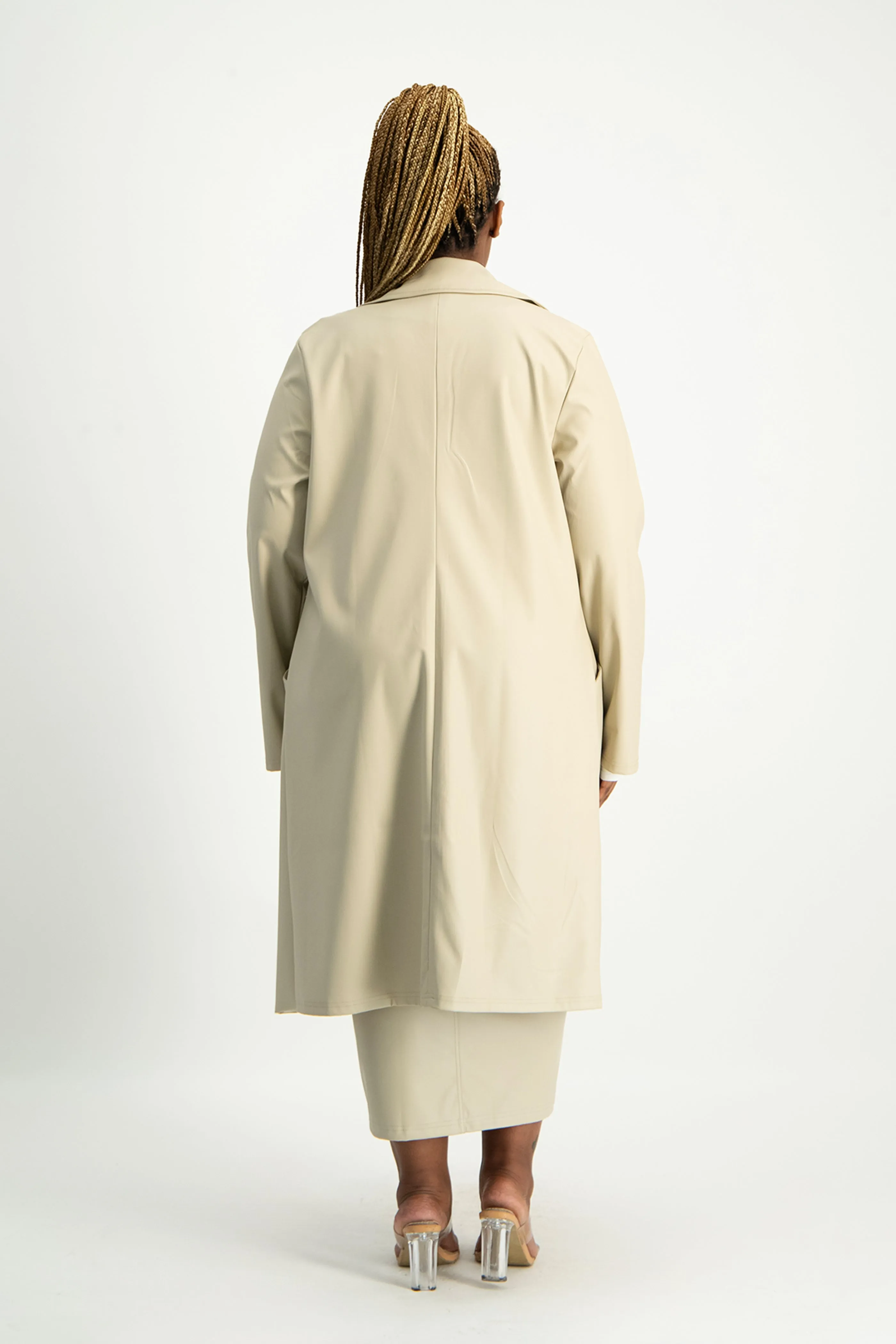 Cece Faux Leather Trench Coat - Ivory