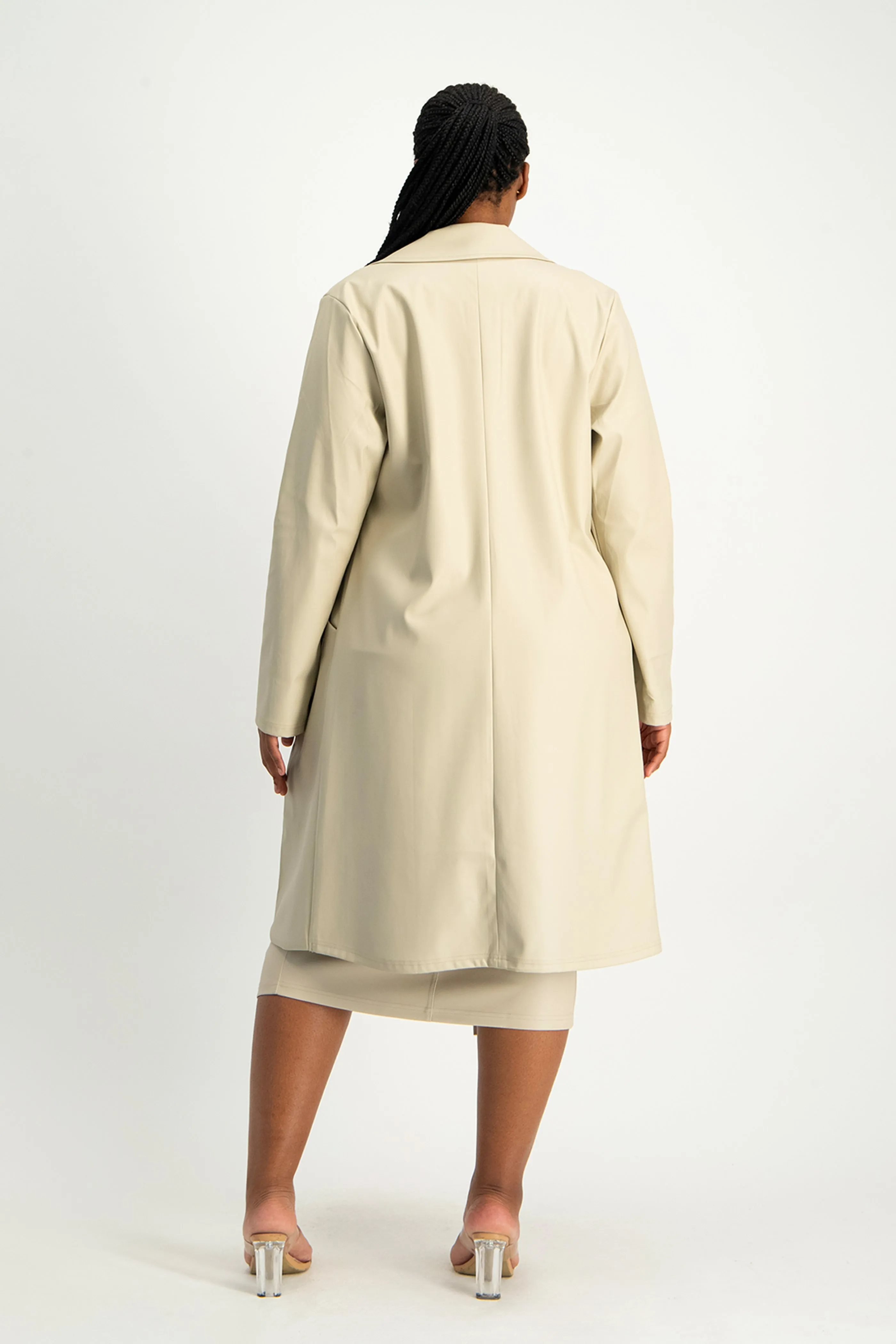 Cece Faux Leather Trench Coat - Ivory