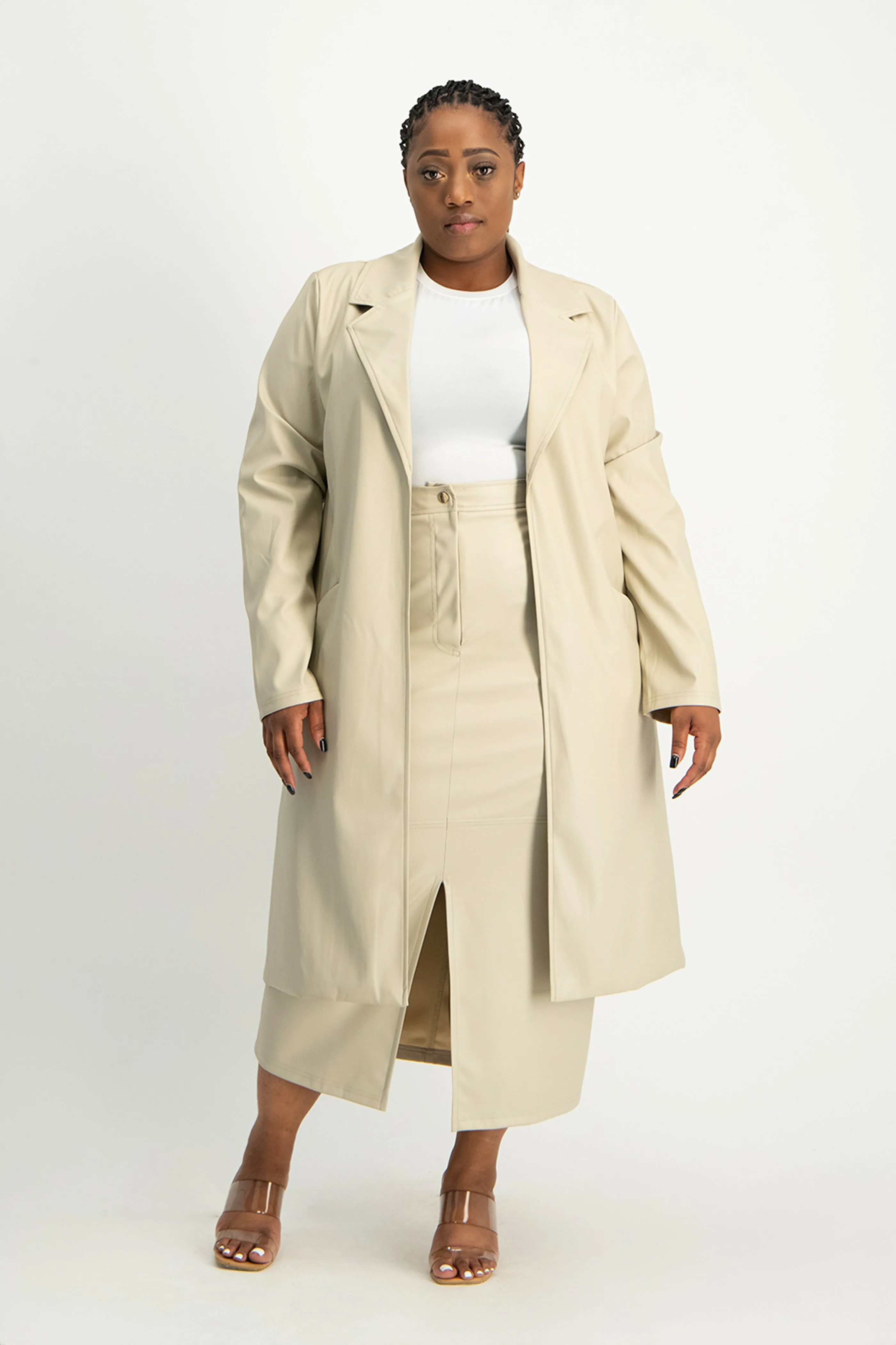 Cece Faux Leather Trench Coat - Ivory