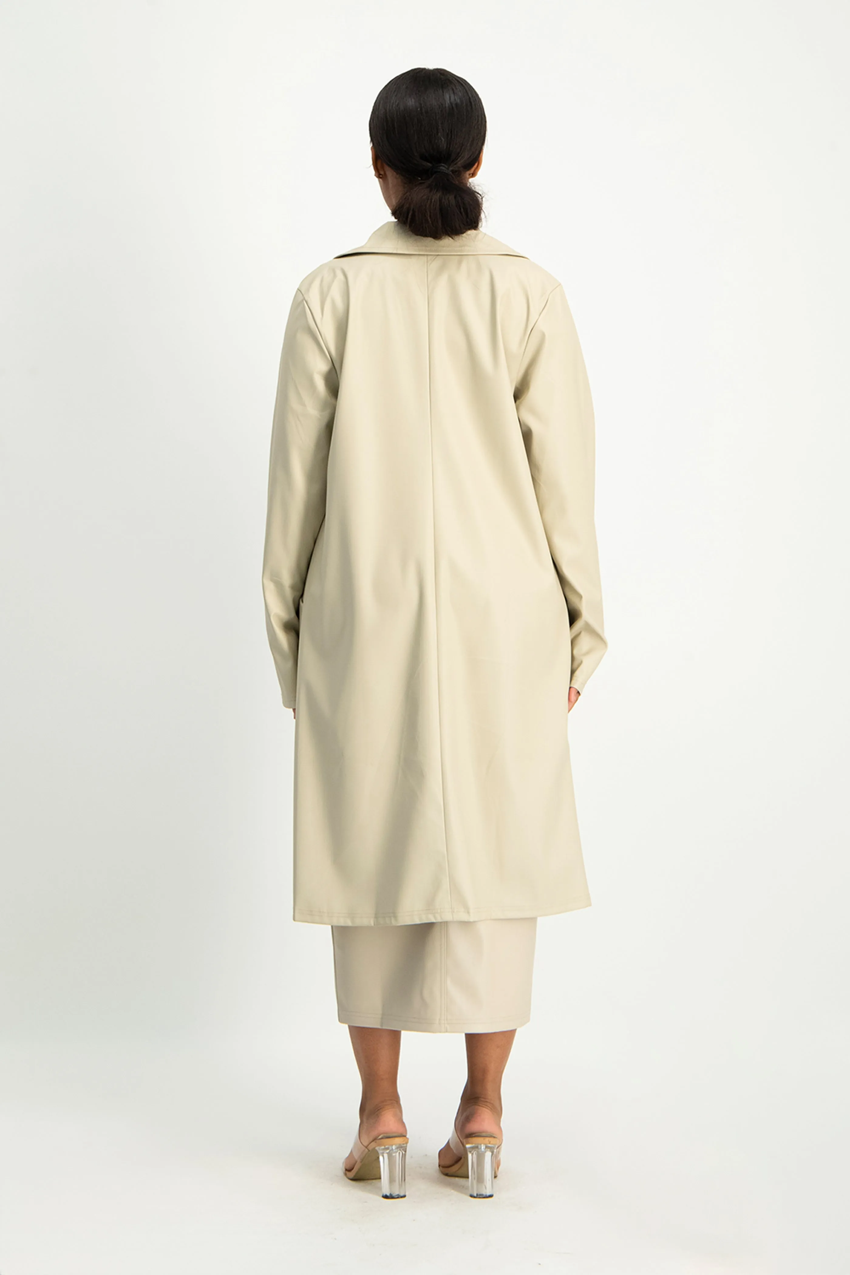 Cece Faux Leather Trench Coat - Ivory