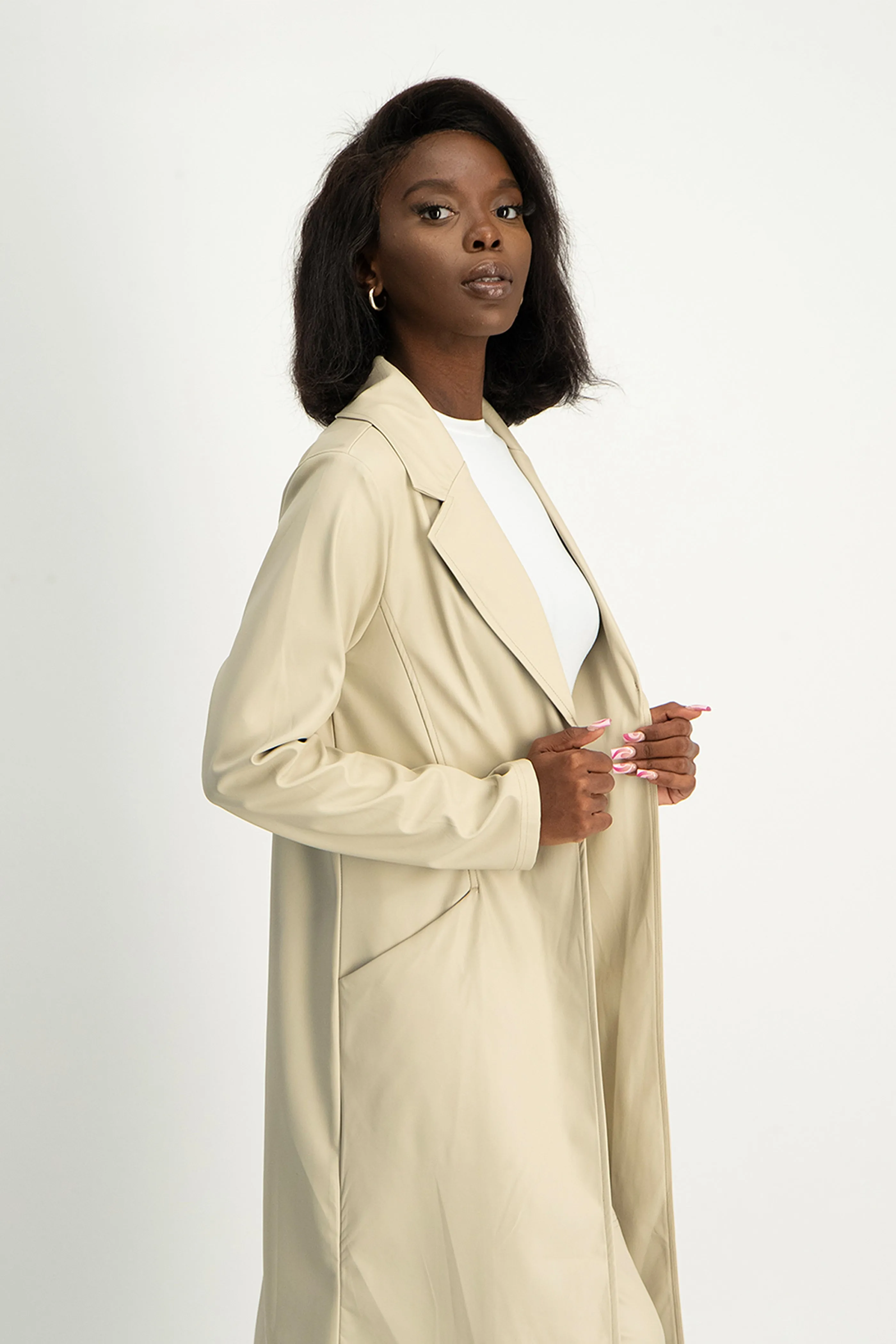 Cece Faux Leather Trench Coat - Ivory