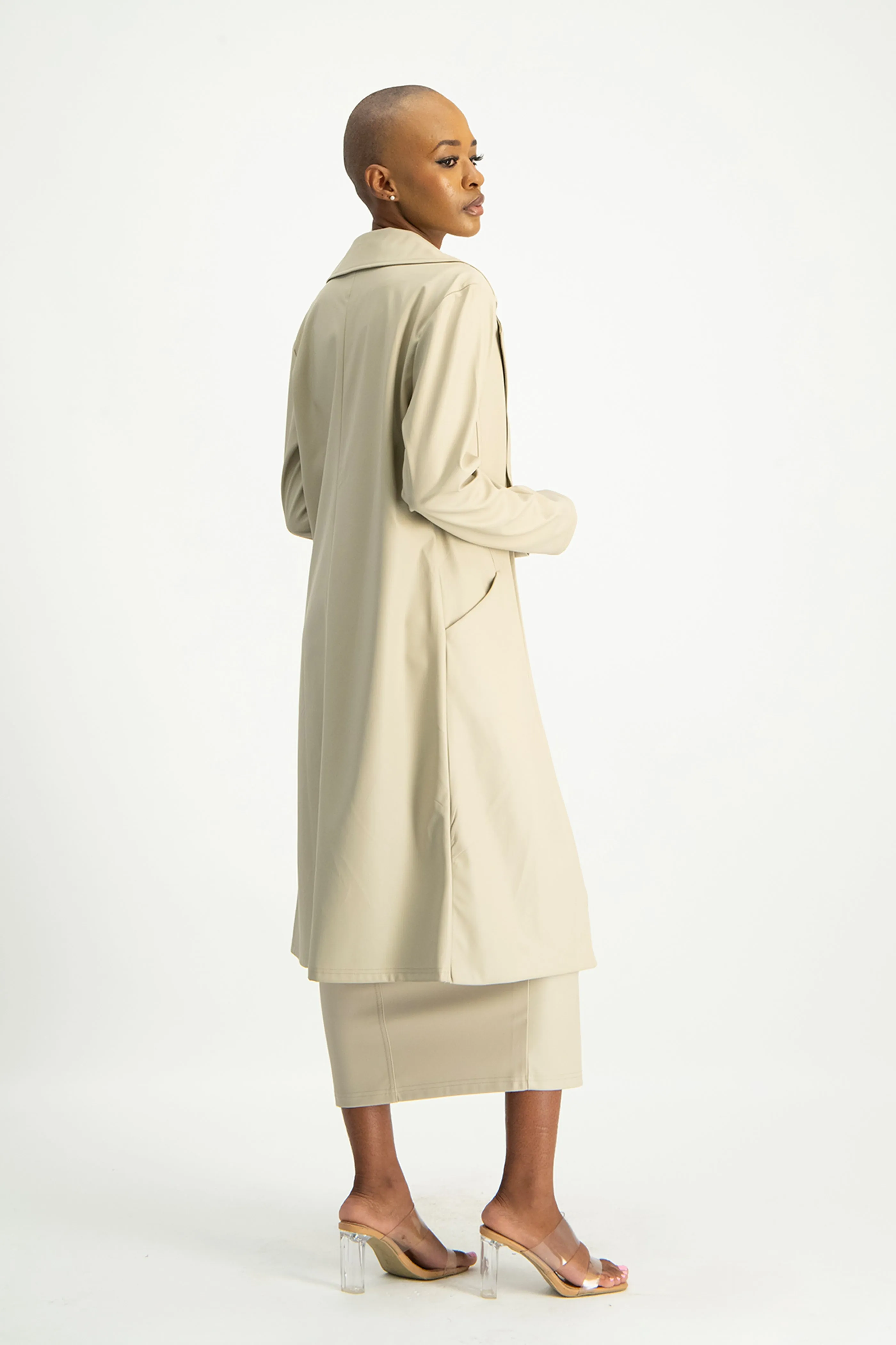 Cece Faux Leather Trench Coat - Ivory