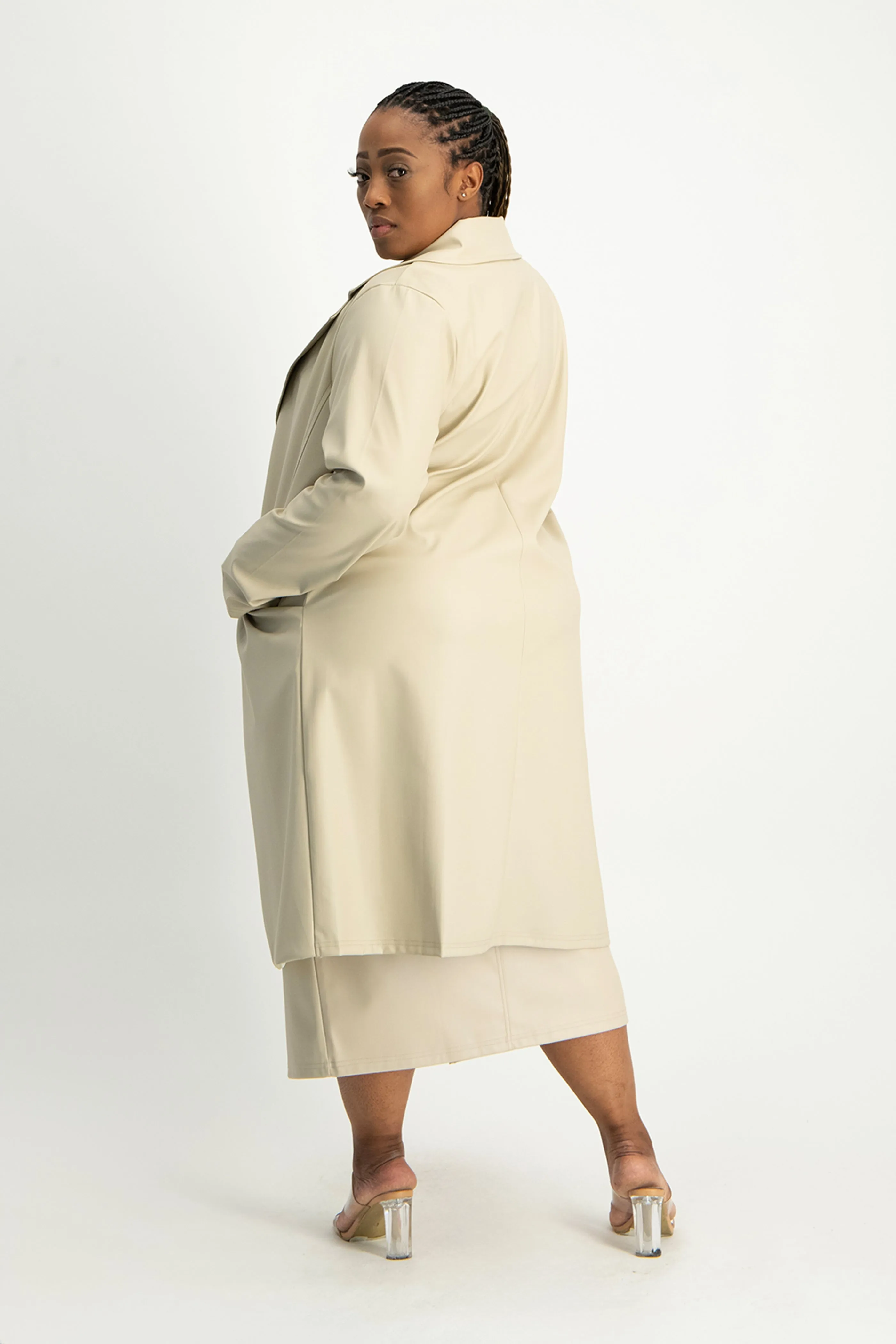 Cece Faux Leather Trench Coat - Ivory