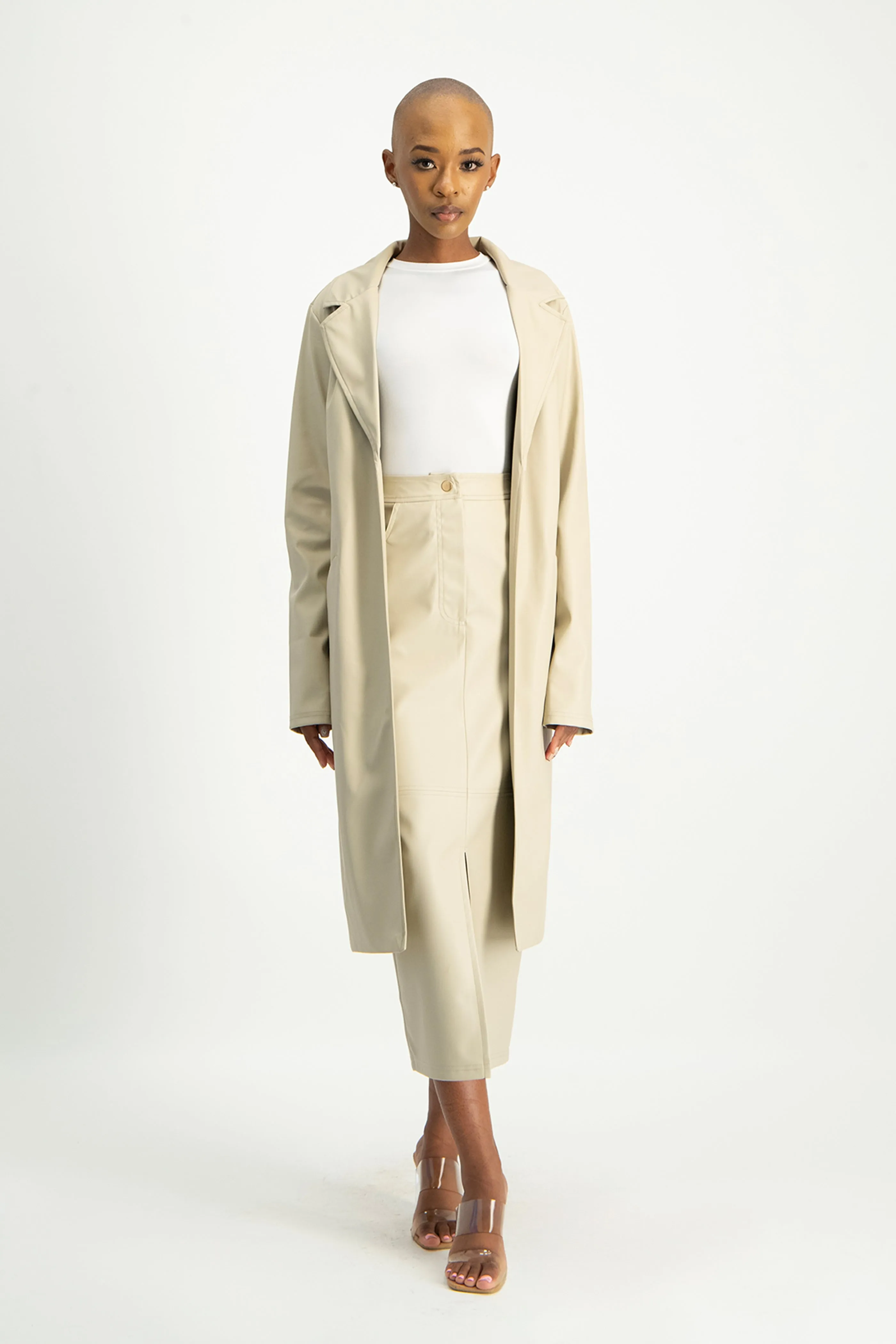 Cece Faux Leather Trench Coat - Ivory