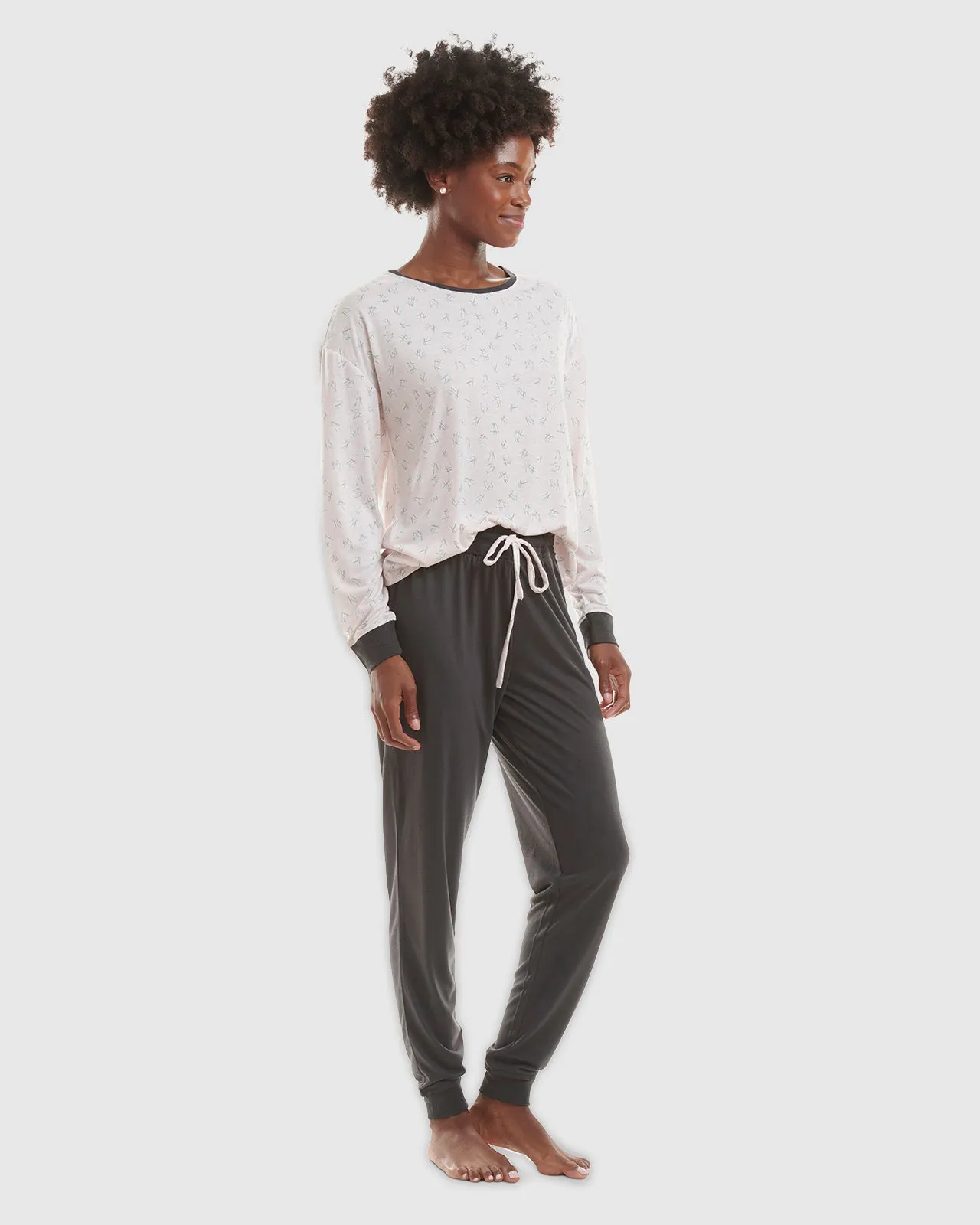 Charcoal Scratch Dot Pullover Jogger PJ Set
