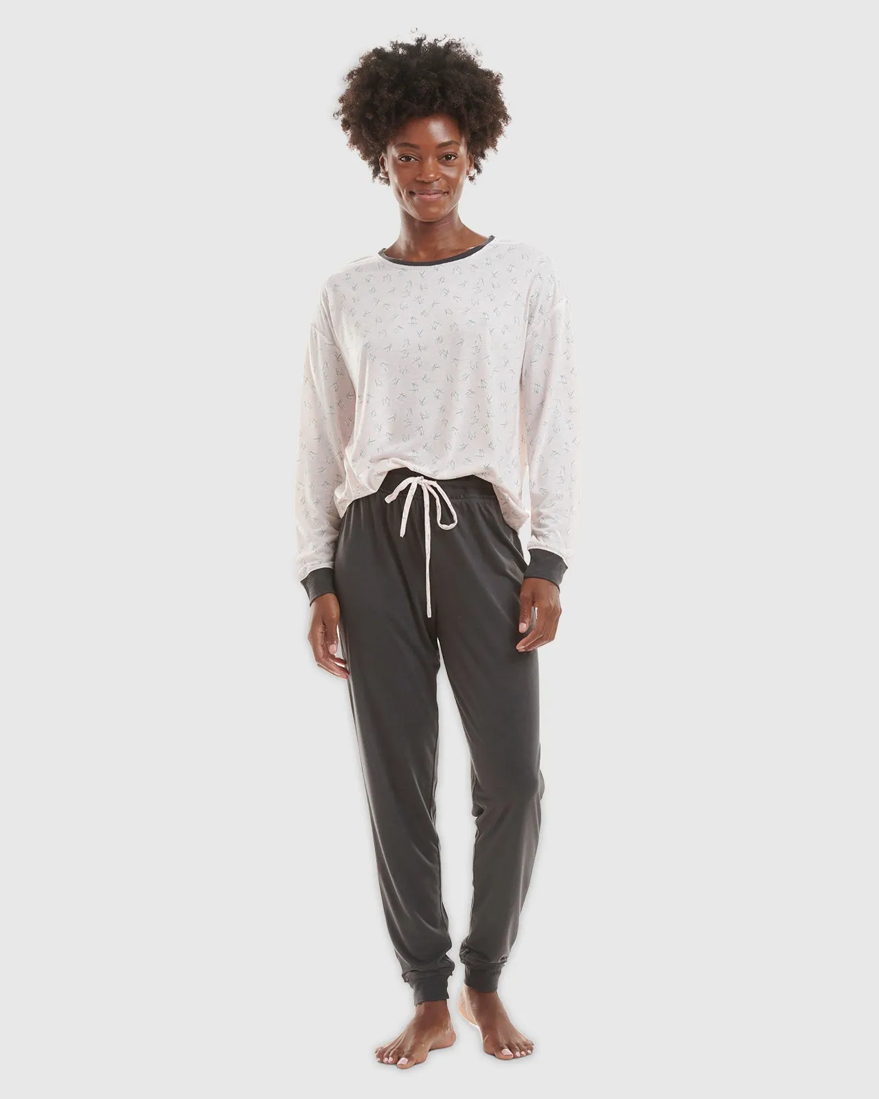 Charcoal Scratch Dot Pullover Jogger PJ Set