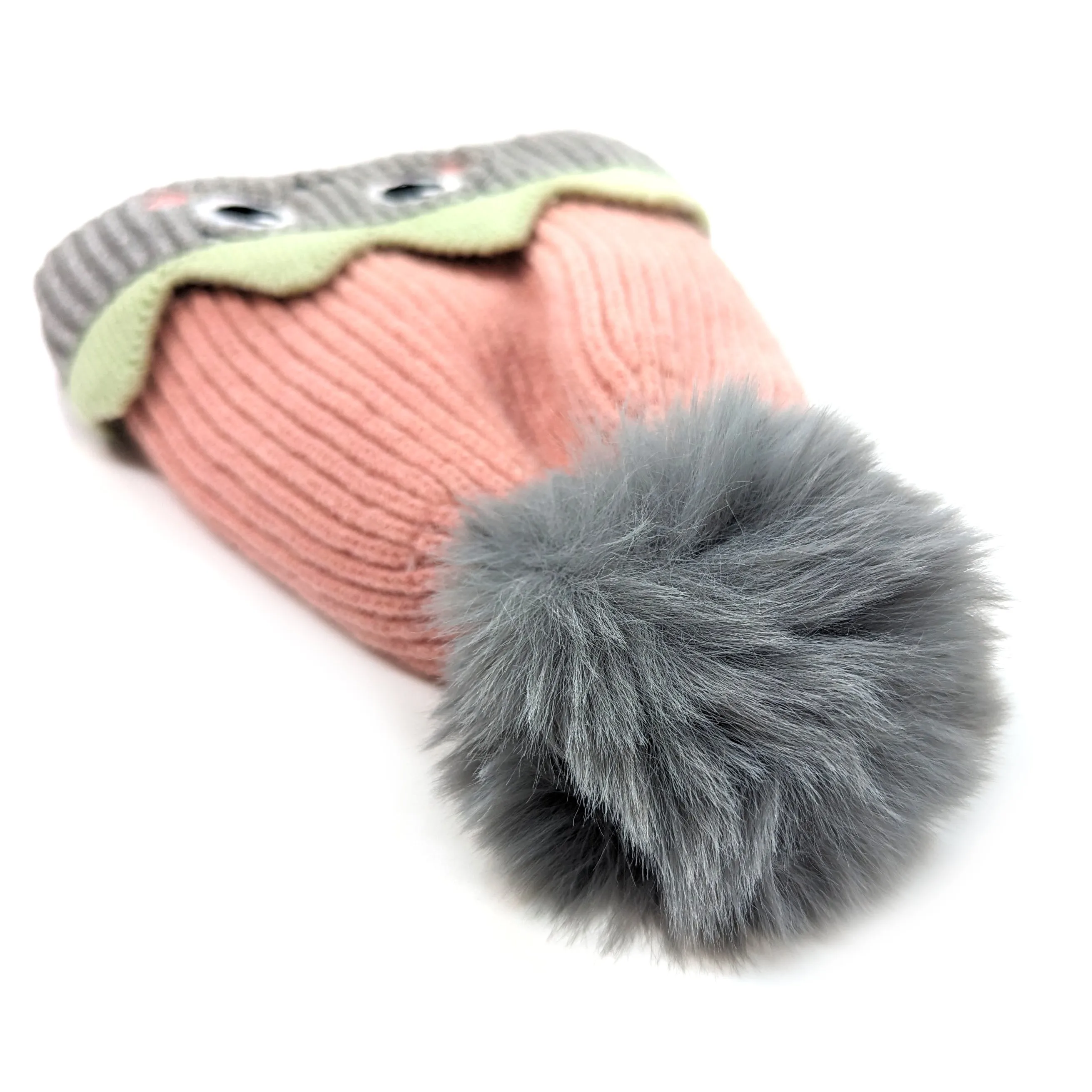 Childrens Monster Bobble Hat - Pink/Grey (up to 8 yrs)