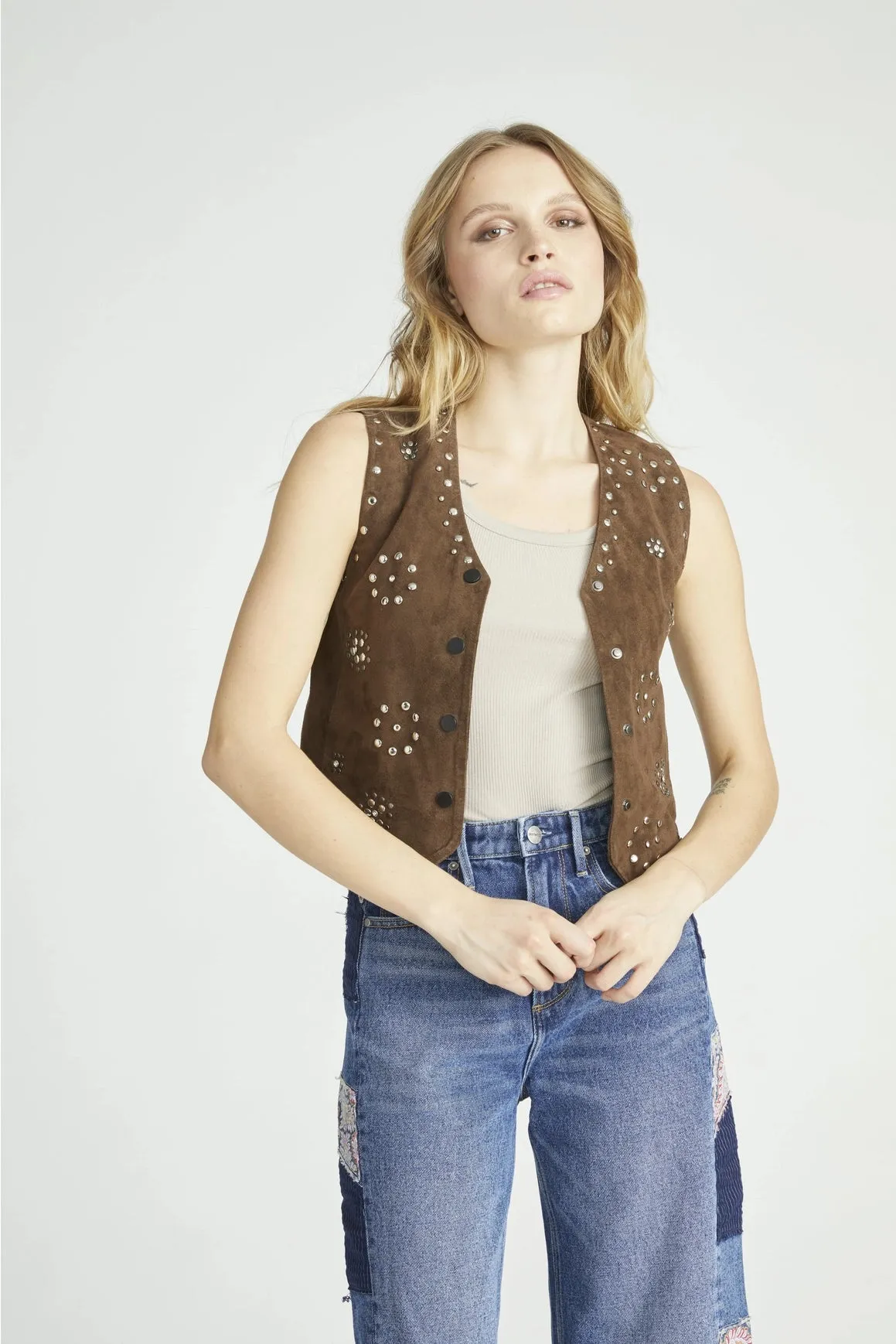 Chocolate Suede Studded Vest