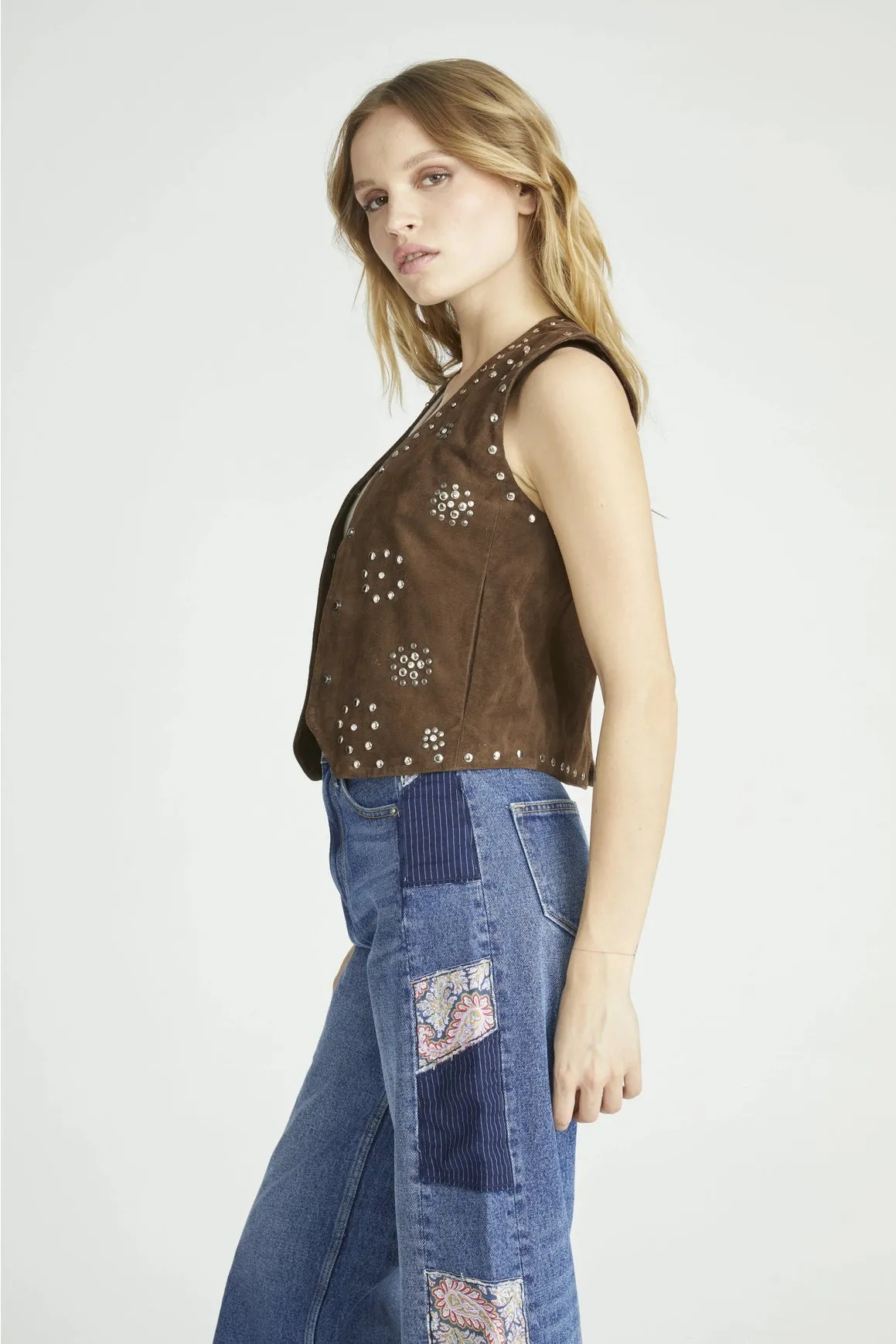 Chocolate Suede Studded Vest