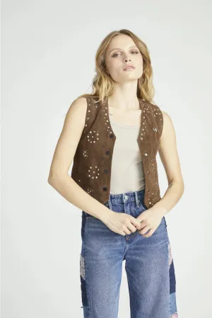 Chocolate Suede Studded Vest