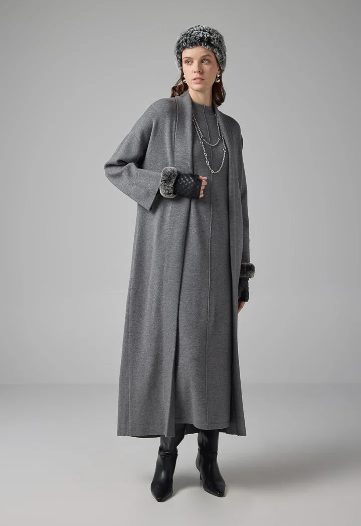 Choice Solid Drop Shoulder Knitted Winter Abaya Silver