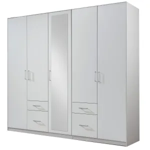 Compaq 5 Doors 4 Drawers Mirrored Wardrobe White