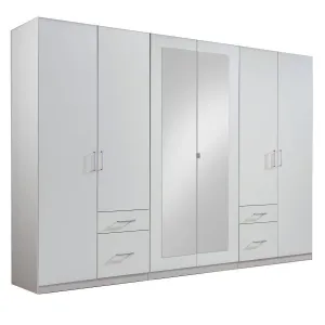 Compaq 6 Doors 4 Drawers Mirrored Wardrobe White