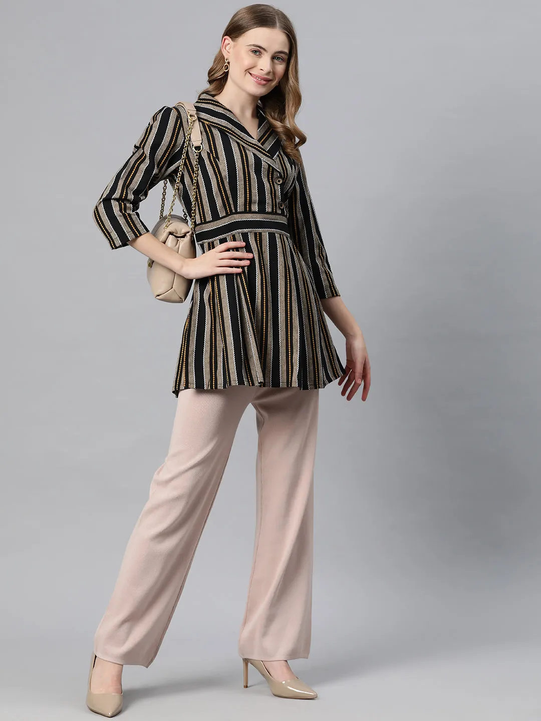 Cottinfab Striped Monochrome Cotton Longline Top