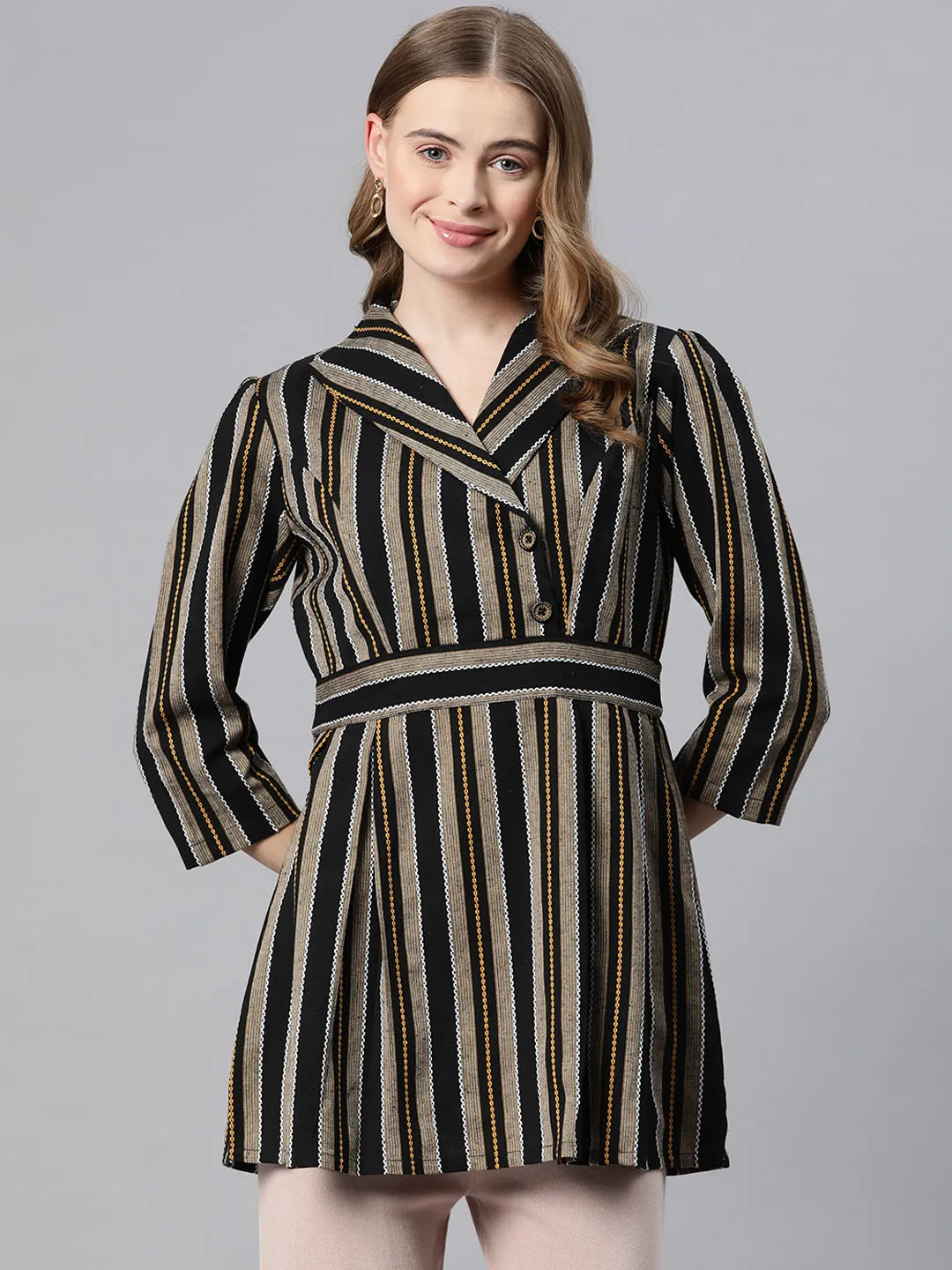 Cottinfab Striped Monochrome Cotton Longline Top