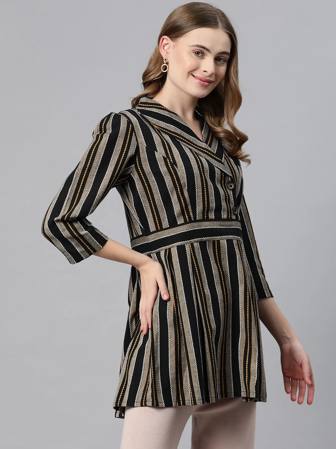 Cottinfab Striped Monochrome Cotton Longline Top