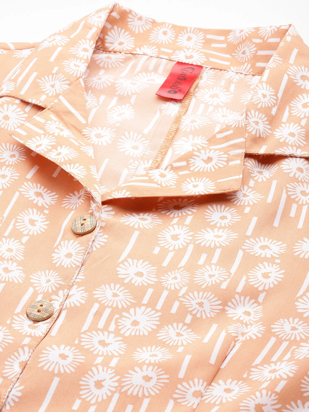 Cottinfab Women Floral Printed Shirt & Trousers Co-Ords Set
