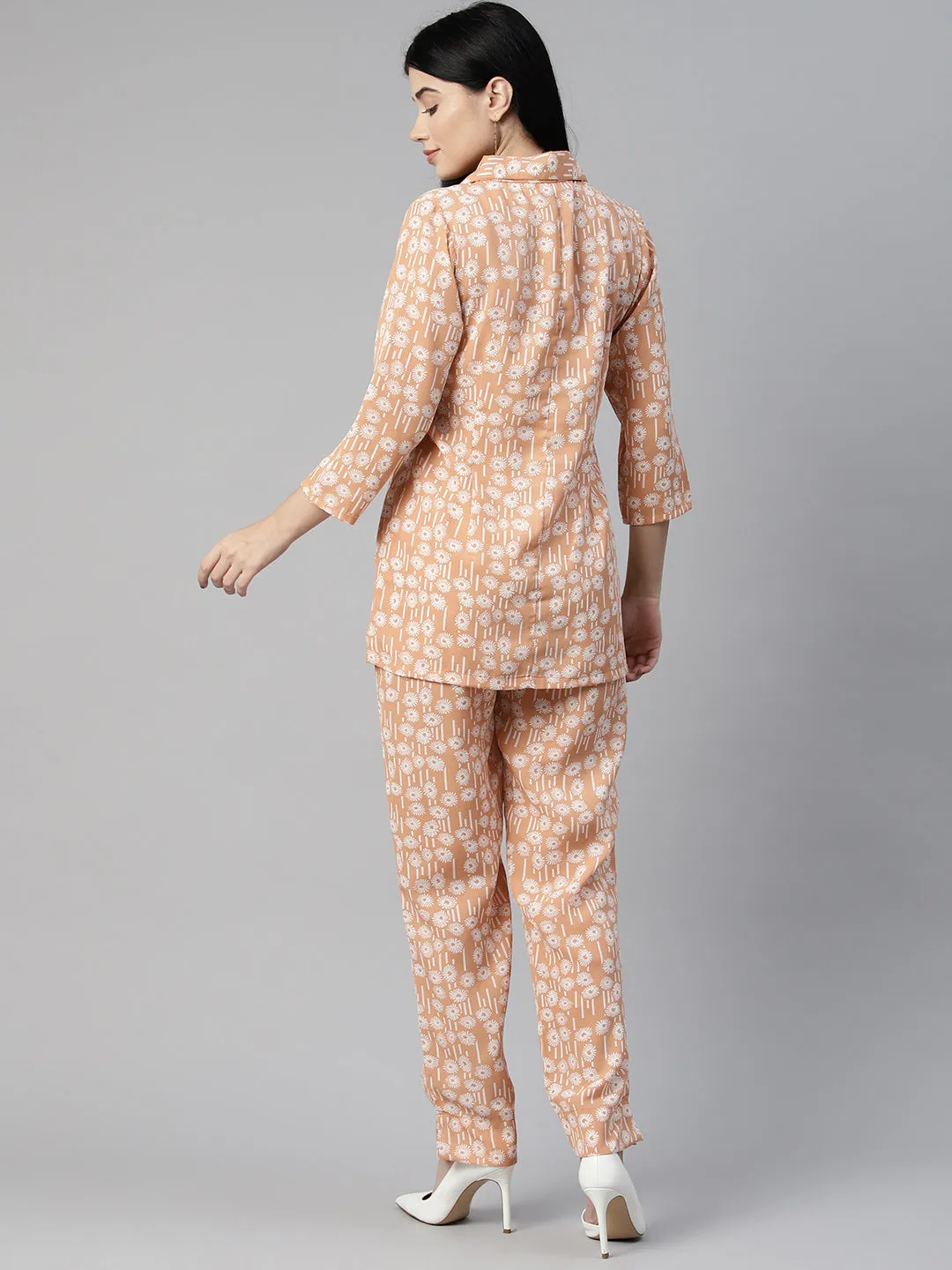 Cottinfab Women Floral Printed Shirt & Trousers Co-Ords Set