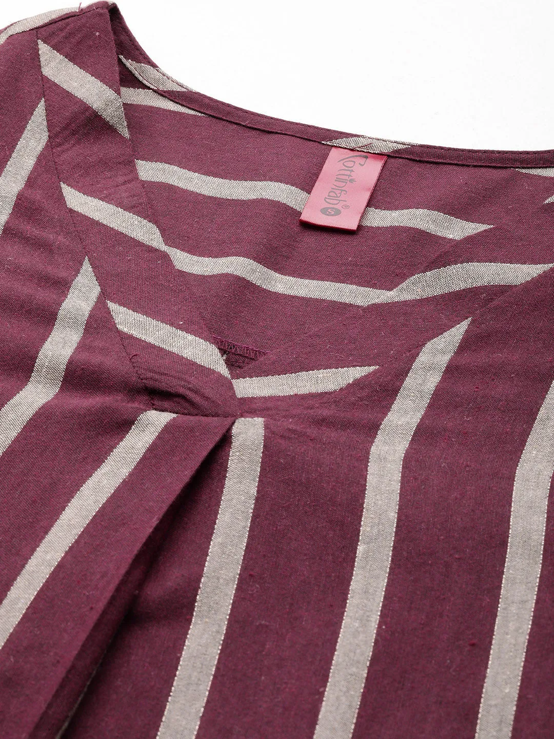 Cottinfab Women Striped Front Pleated Cotton Longline Top