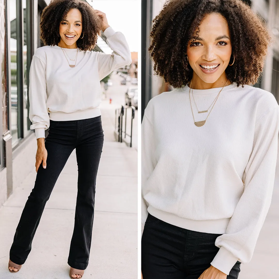Couldn't Ask For More Ivory White Ribbed Pullover